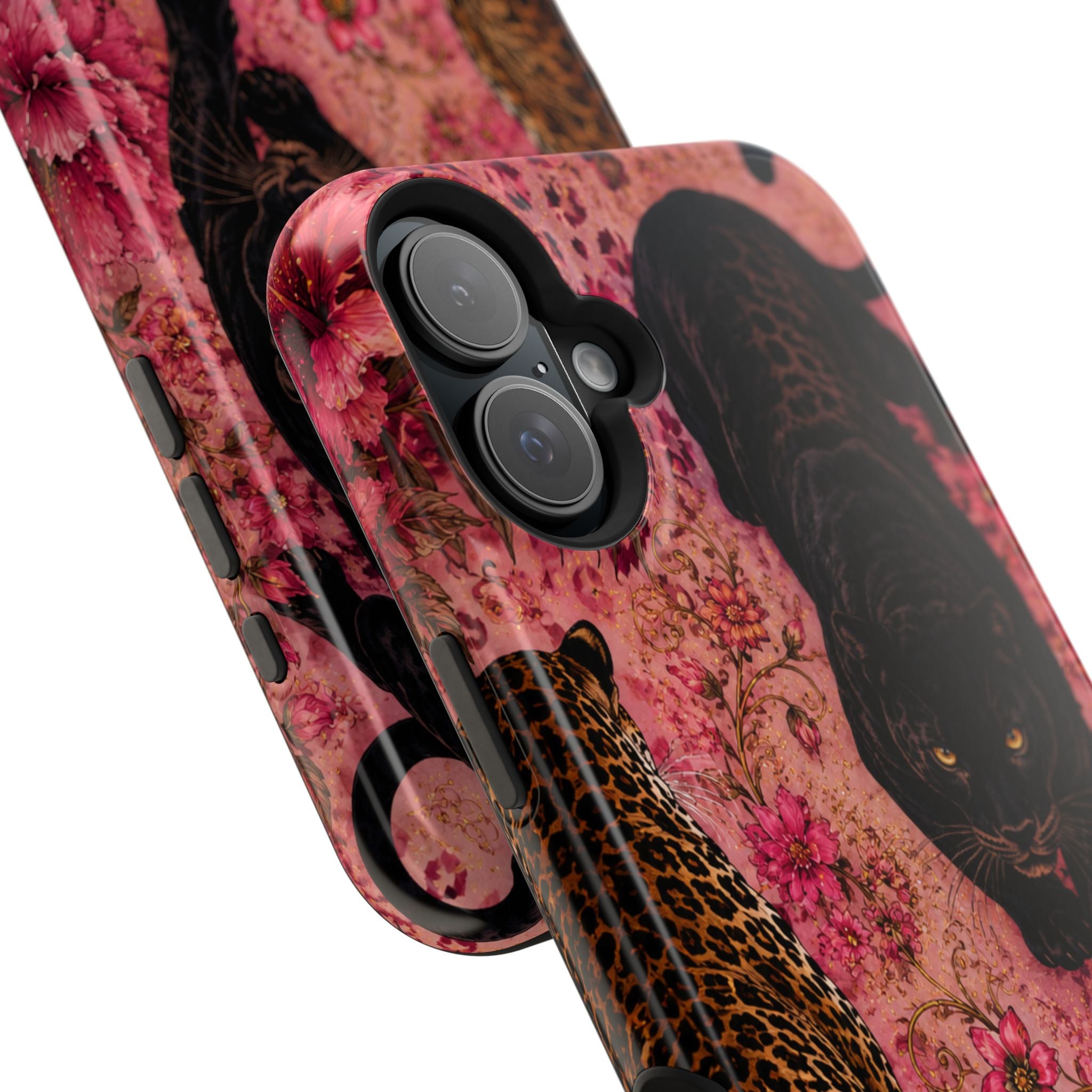 Black Panther & Leopard Floral Magnetic Impact-Resistant Phone Case | MagSafe Compatible Shockproof Cover