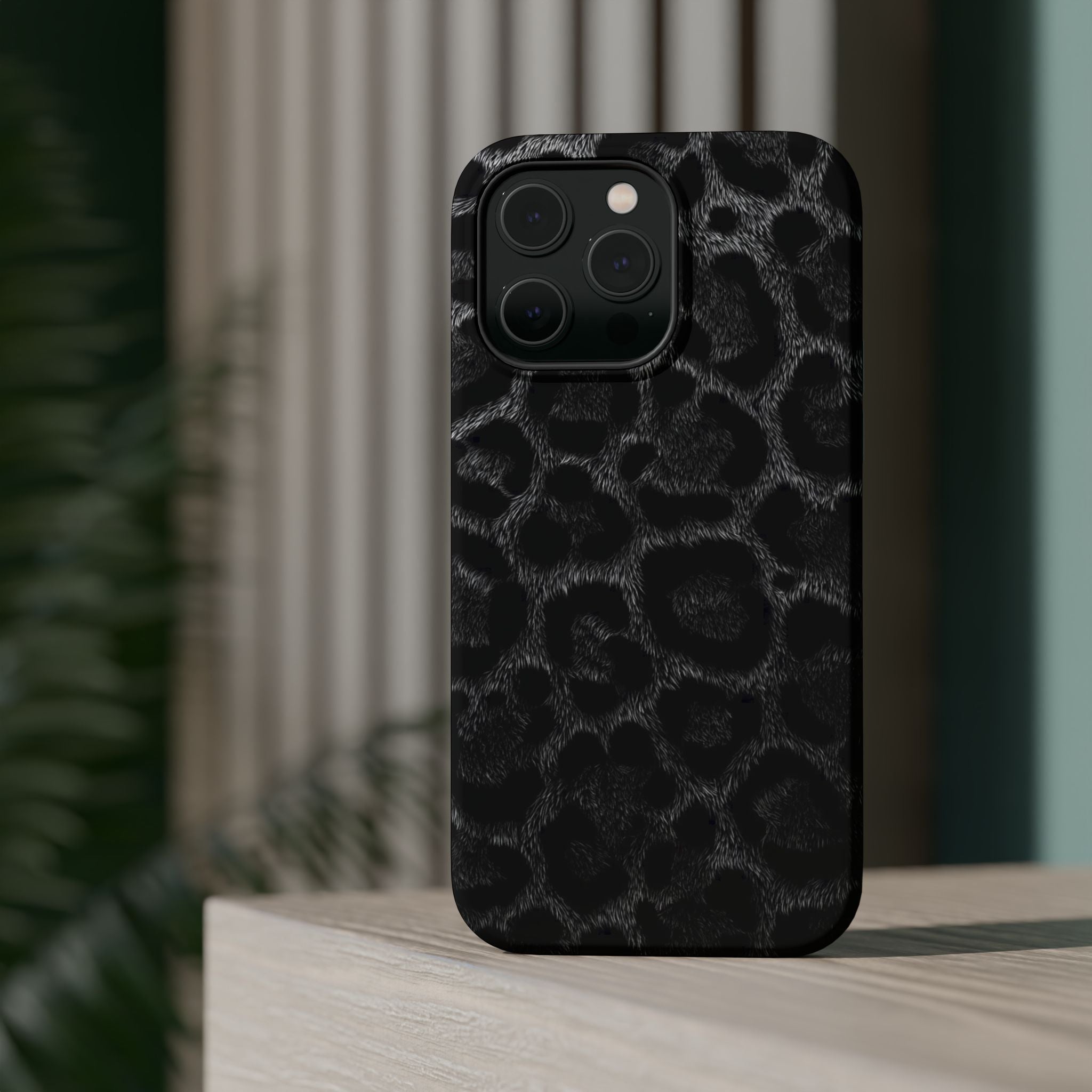 Black Leopard Print Magnetic Impact-Resistant Phone Case