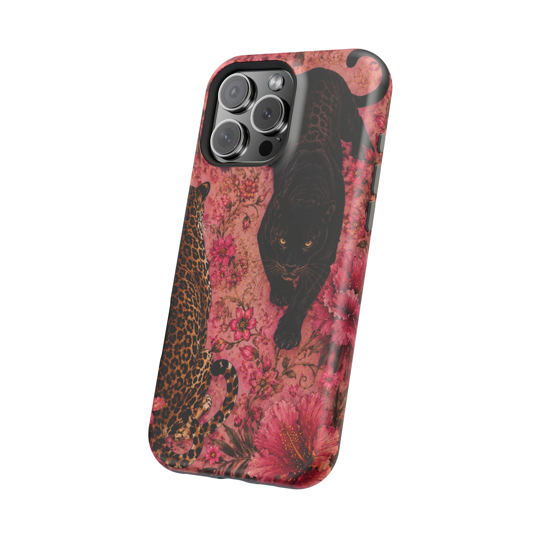 Black Panther & Leopard Floral Magnetic Impact-Resistant Phone Case | MagSafe Compatible Shockproof Cover