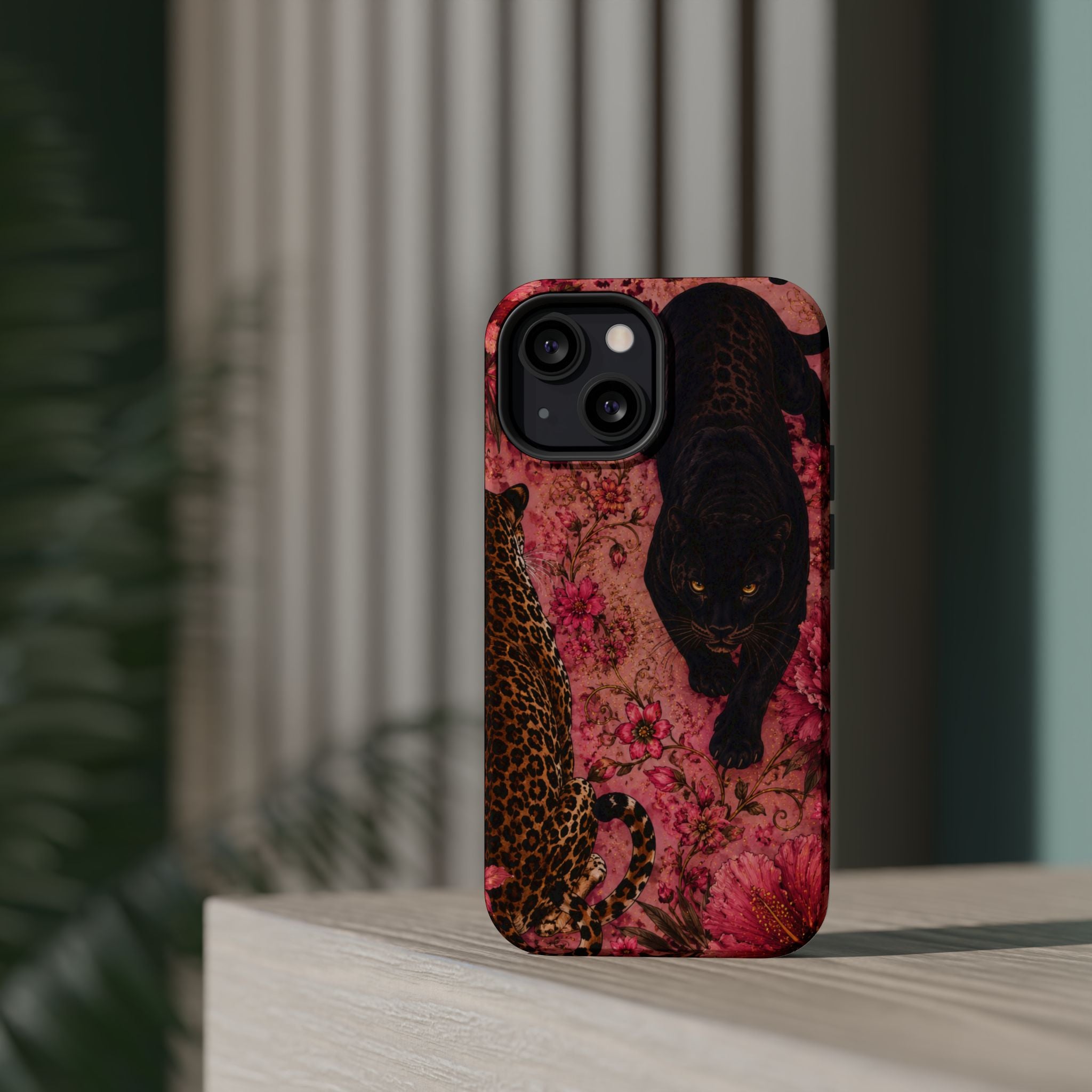 Black Panther & Leopard Floral Magnetic Impact-Resistant Phone Case | MagSafe Compatible Shockproof Cover