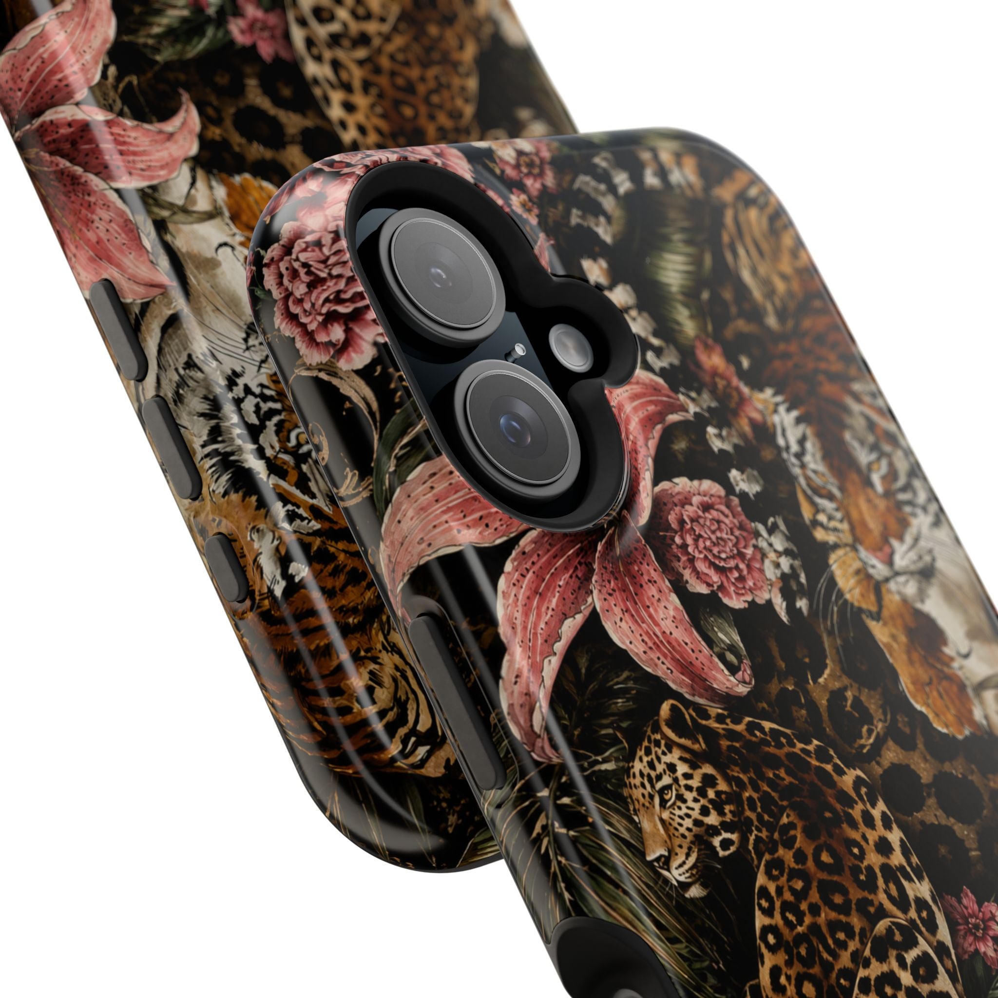 Magnetic Impact-Resistant Phone Case — Tropical Jungle Leopard & Tiger Floral Design