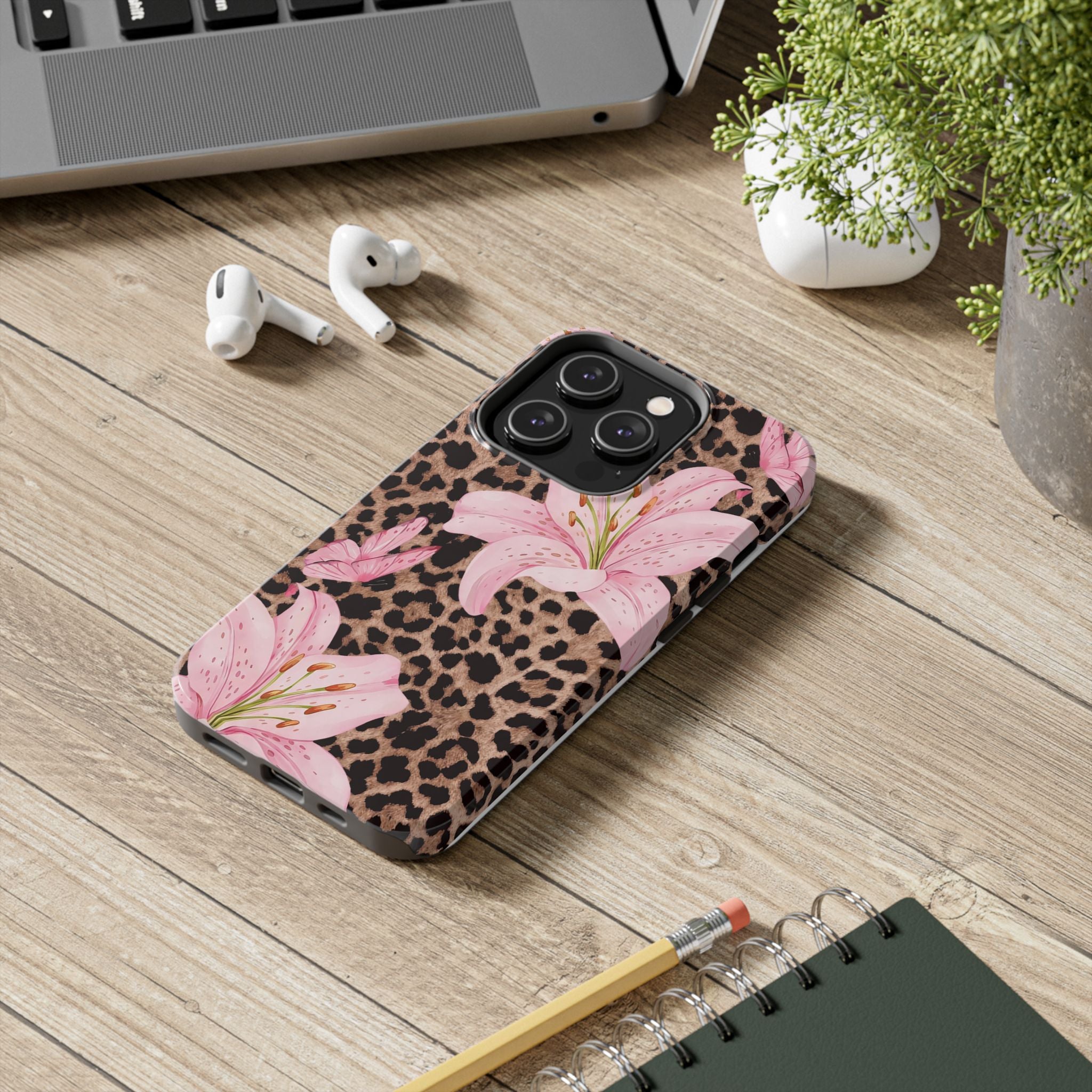 Blush Leopard Lily Magnetic Phone Case | MagSafe Compatible Shockproof Protective Cover