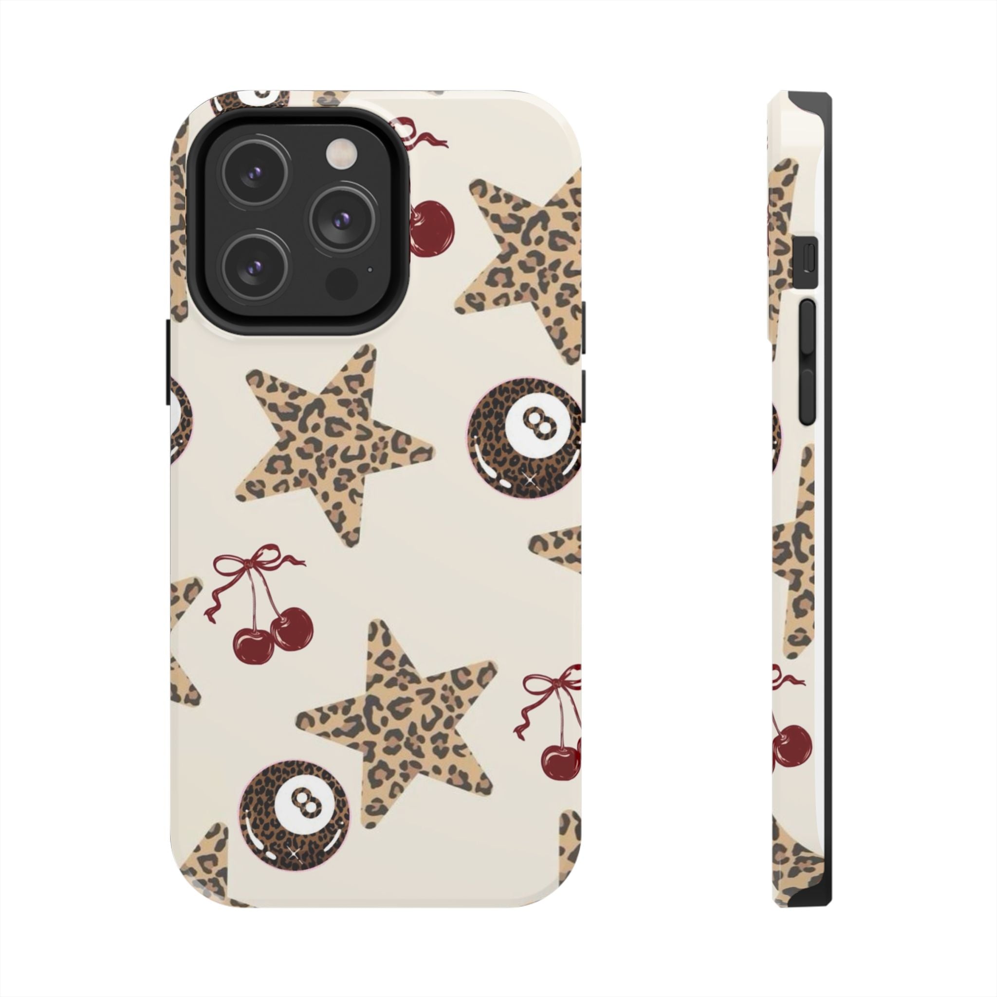 Leopard Star & Cherry Tough Phone Case — Retro Pool 8-Ball Pattern