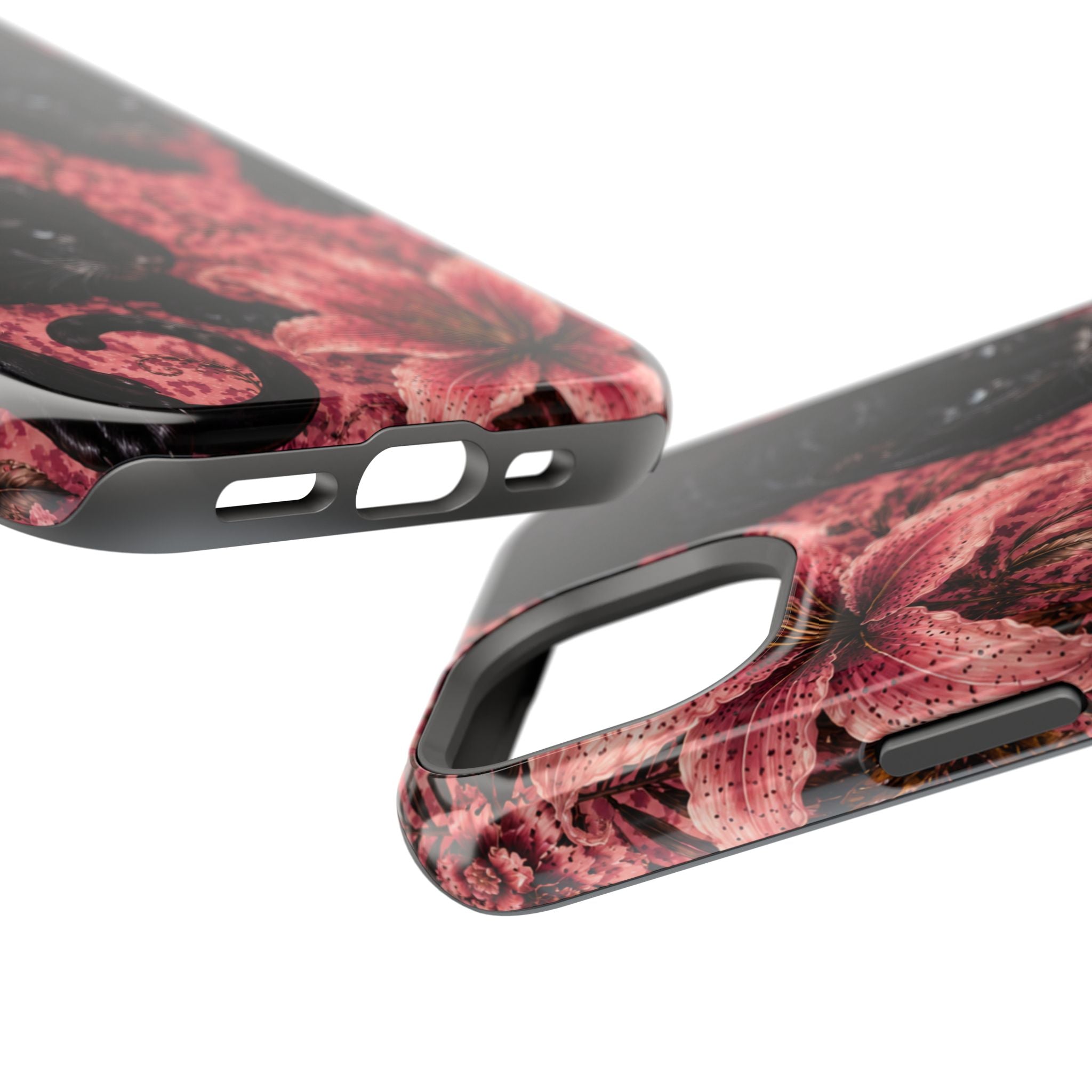 Protective Phone Case — Black Panthers & Pink Floral Impact-Resistant Magnetic Case
