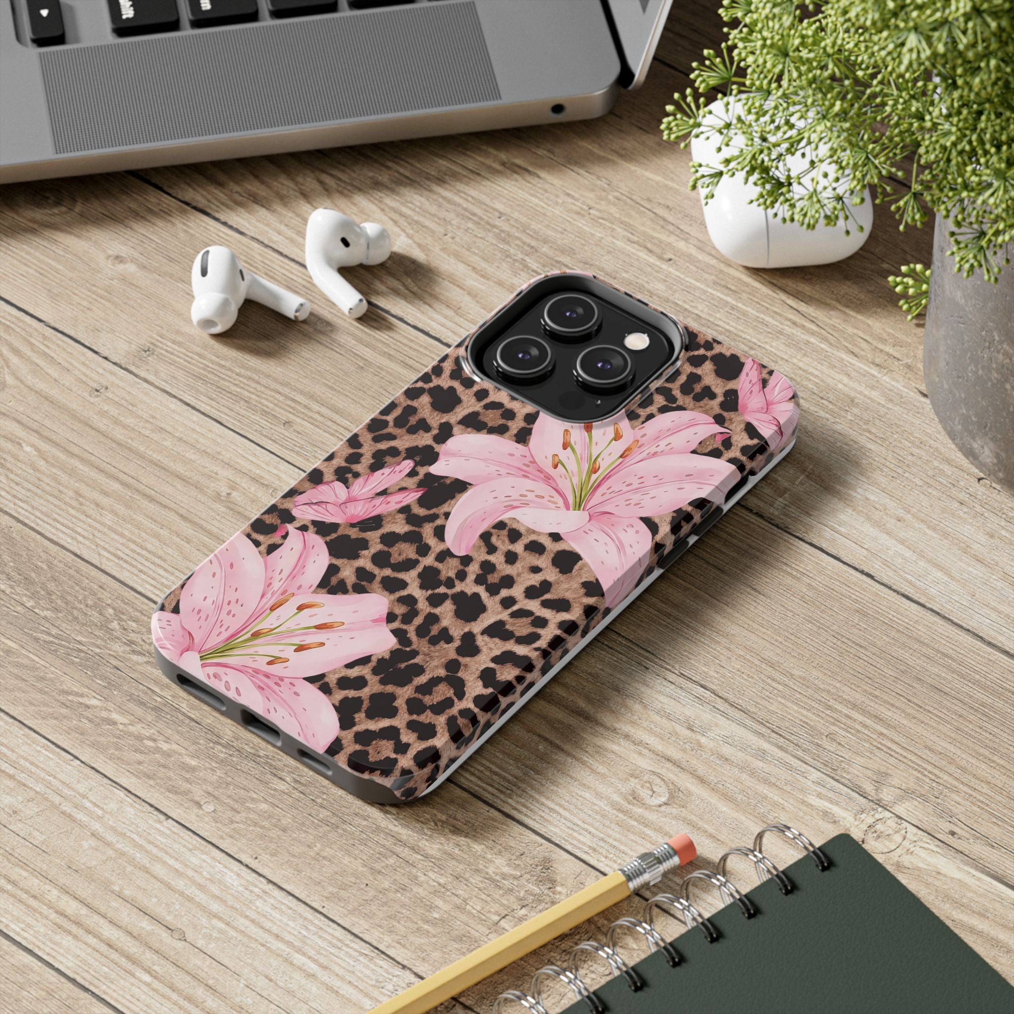 Blush Leopard Lily Magnetic Phone Case | MagSafe Compatible Shockproof Protective Cover