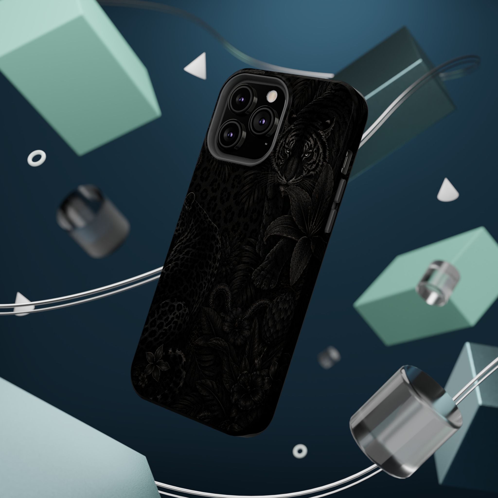 Black Floral Leopard Magnetic Impact-Resistant Phone Case | MagSafe Compatible Shockproof Cover