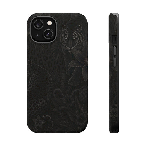 Black Floral Leopard Magnetic Impact-Resistant Phone Case | MagSafe Compatible Shockproof Cover