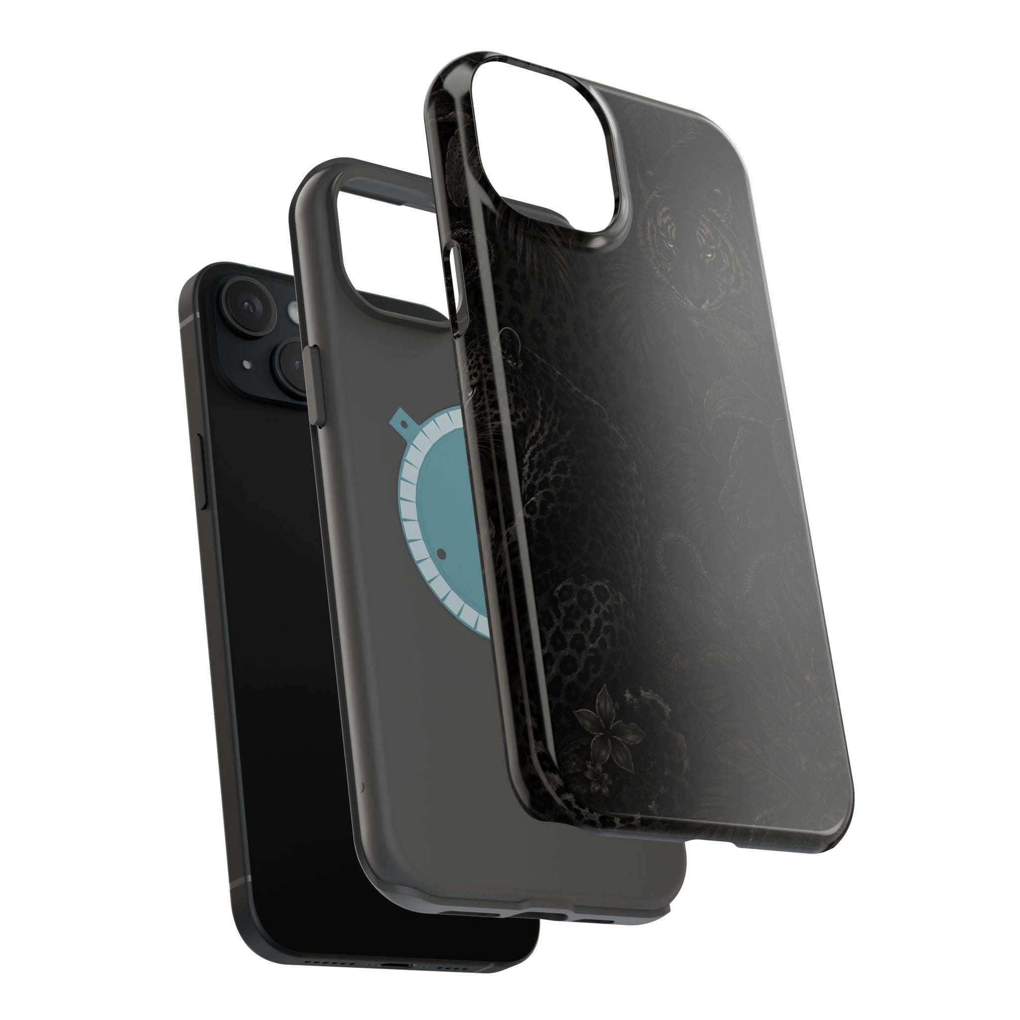 Black Floral Leopard Magnetic Impact-Resistant Phone Case | MagSafe Compatible Shockproof Cover