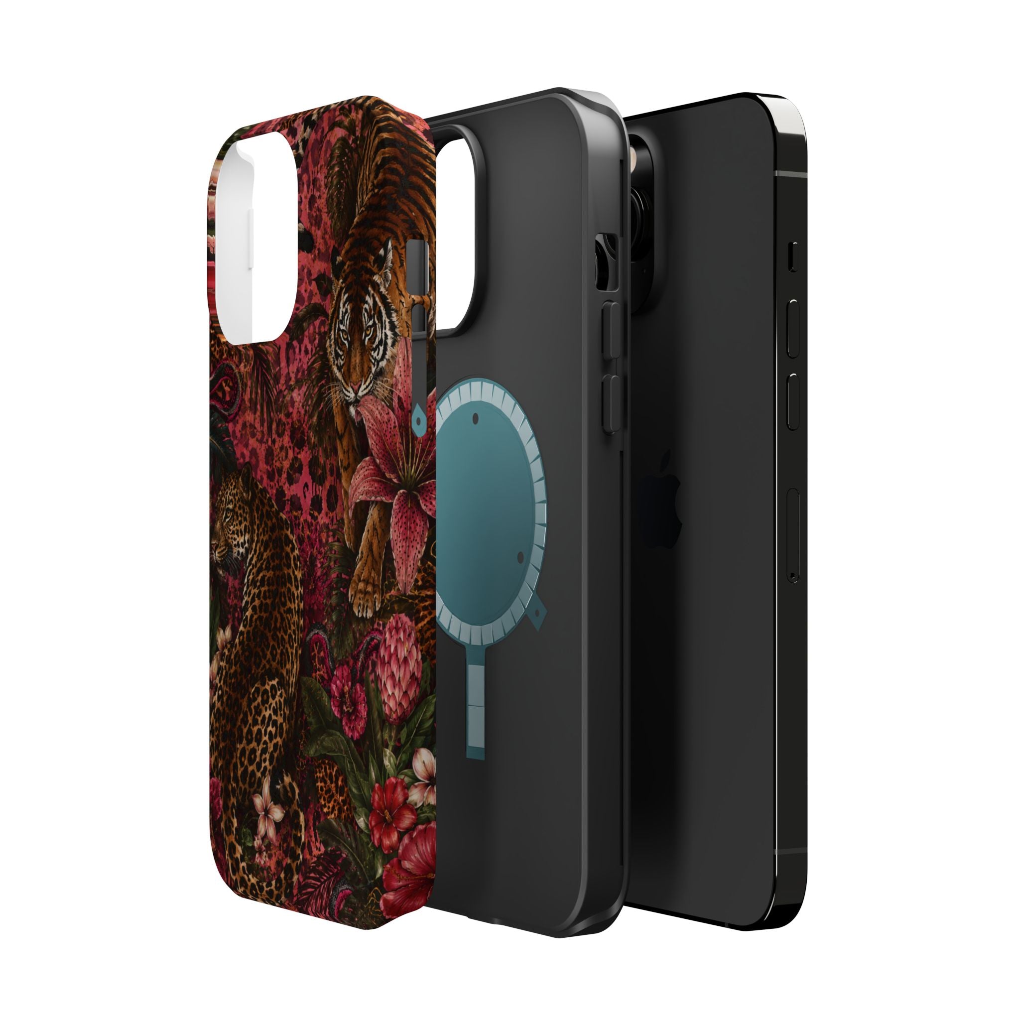 Leopard & Tiger Floral Magnetic Impact-Resistant Phone Case | MagSafe Compatible iPhone & Samsung Cover