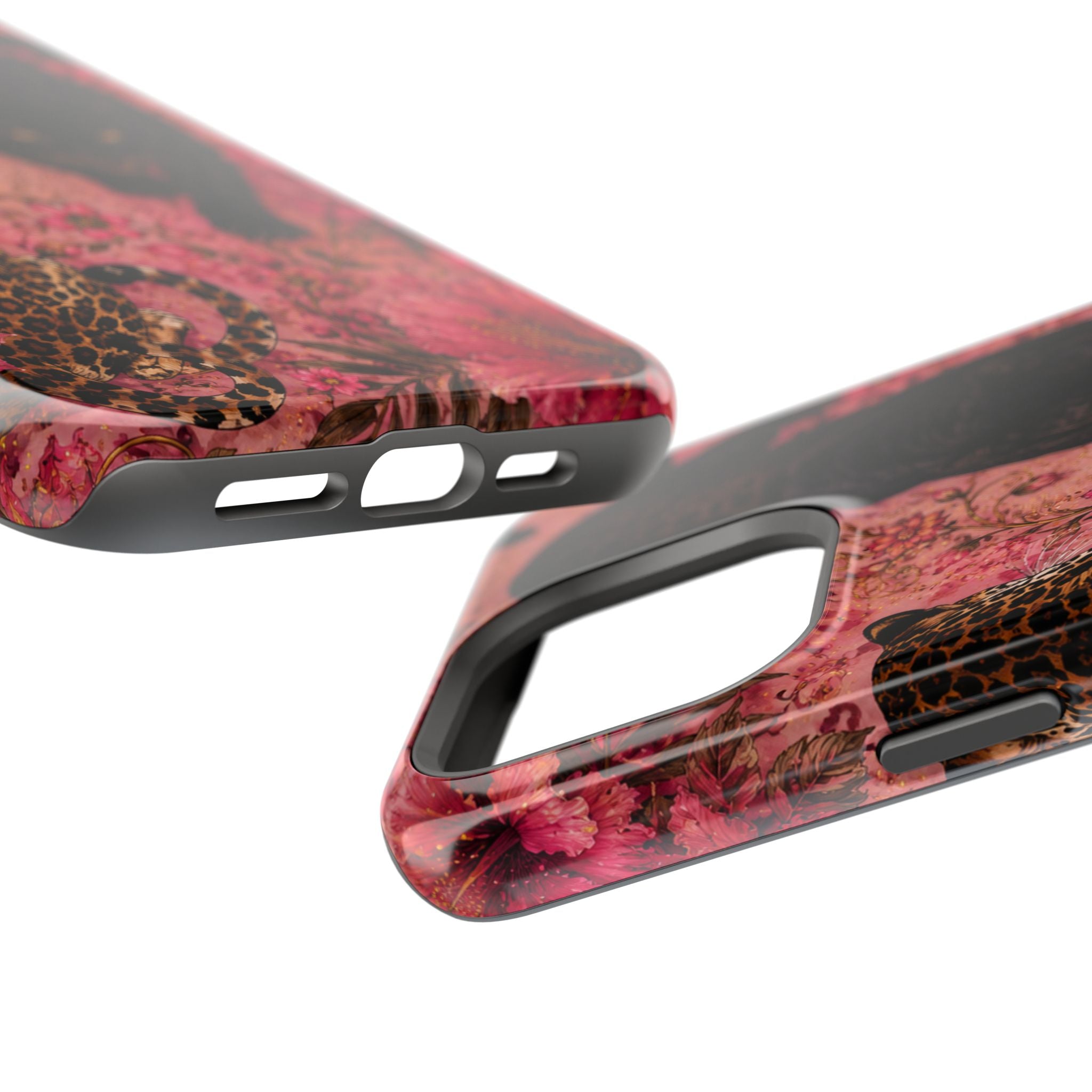 Black Panther & Leopard Floral Magnetic Impact-Resistant Phone Case | MagSafe Compatible Shockproof Cover