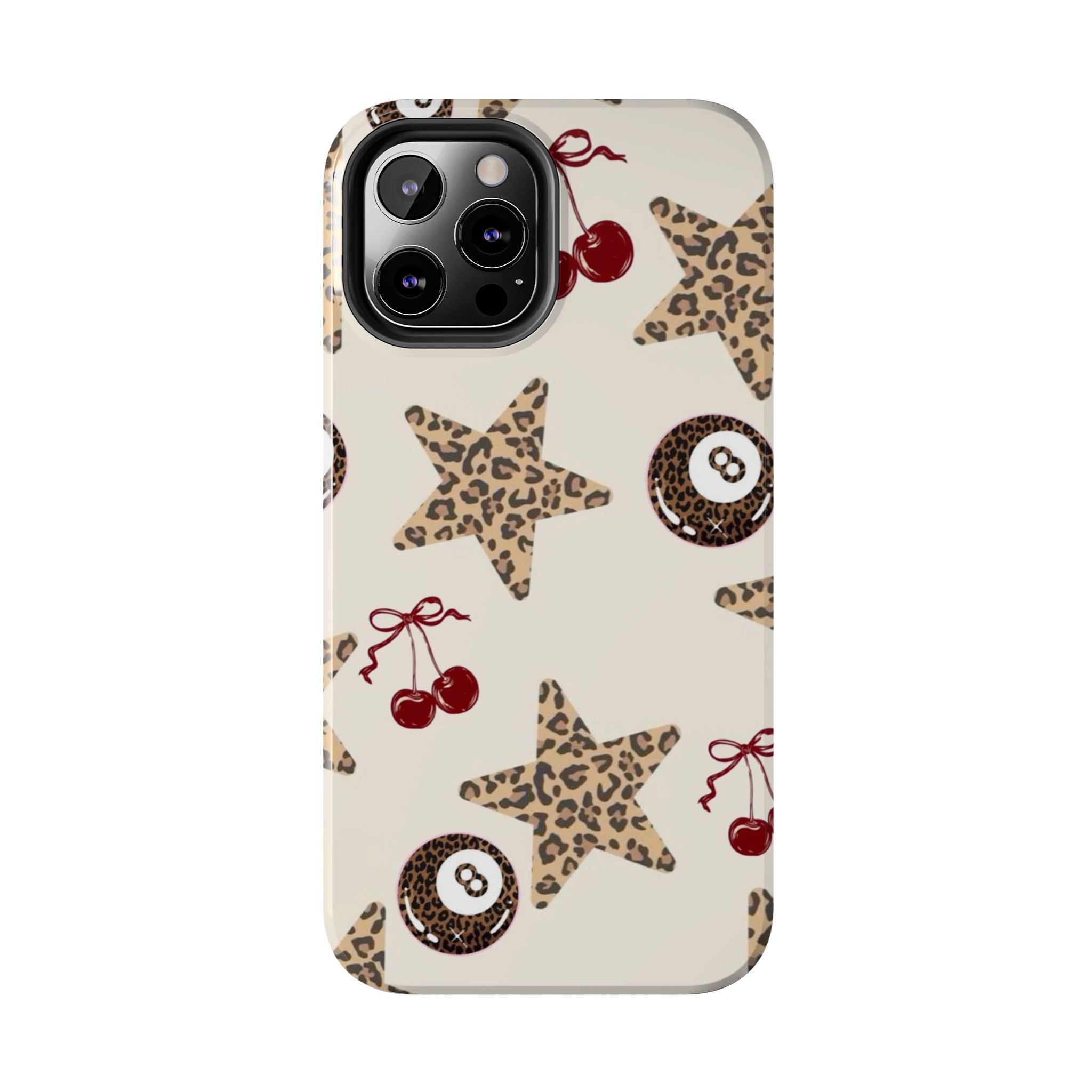 Leopard Star & Cherry Tough Phone Case — Retro Pool 8-Ball Pattern