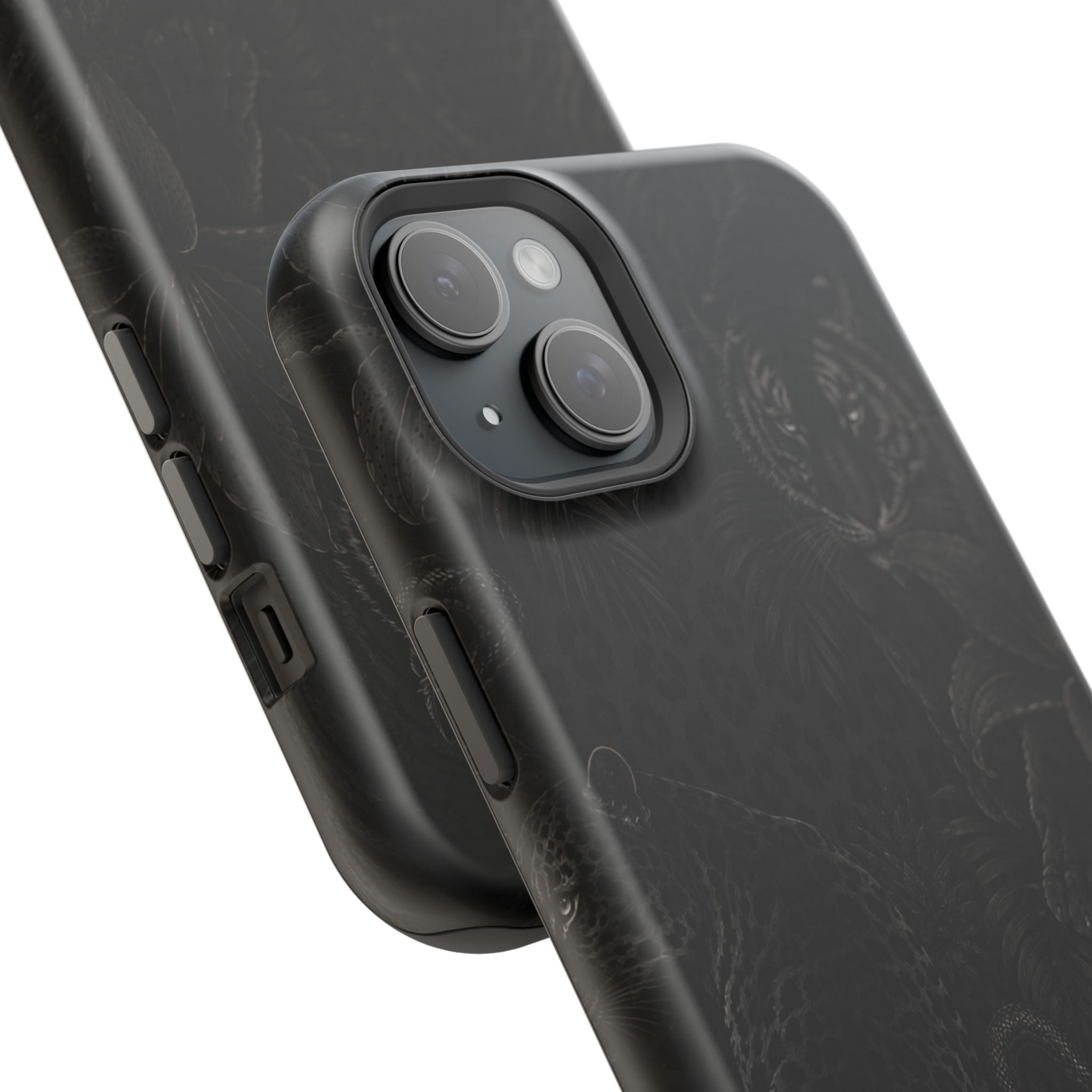 Black Floral Leopard Magnetic Impact-Resistant Phone Case | MagSafe Compatible Shockproof Cover