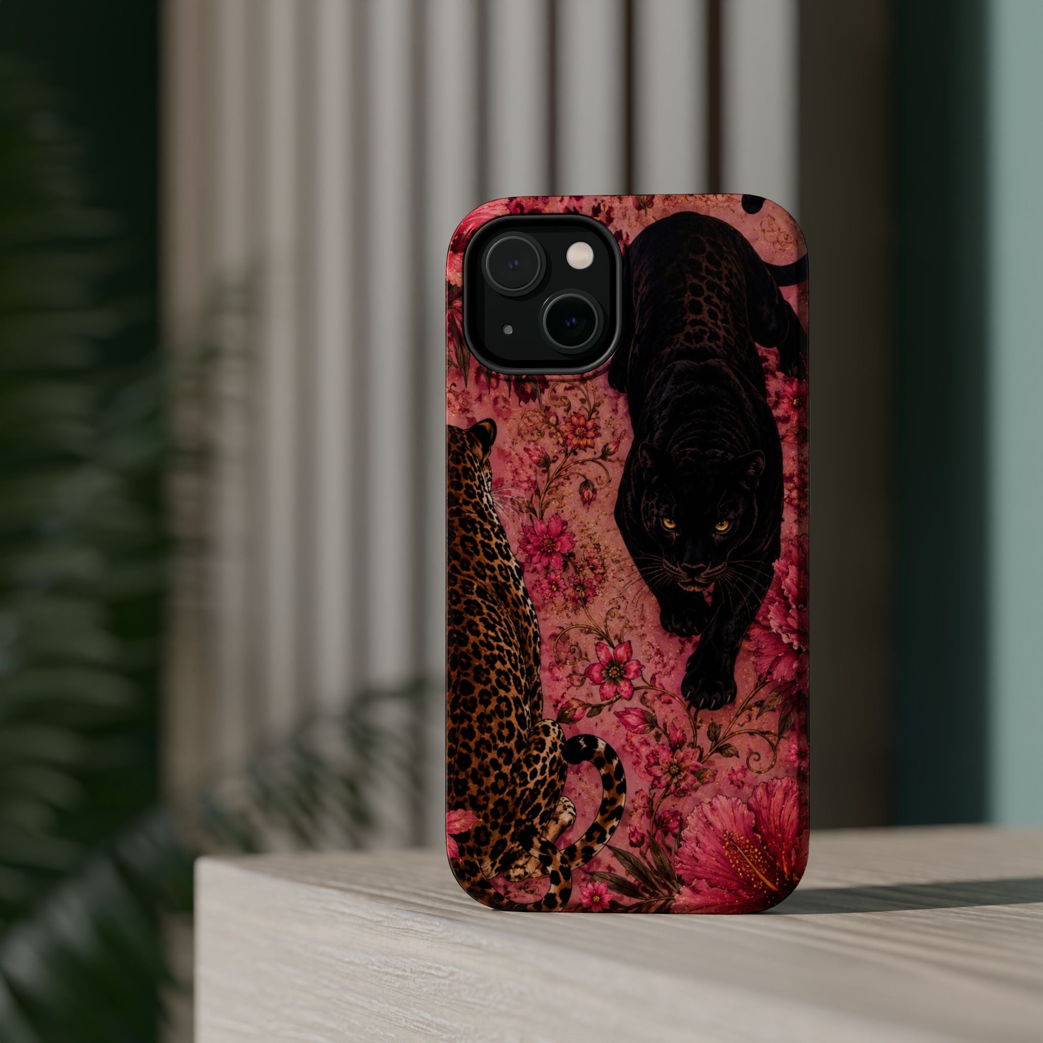 Black Panther & Leopard Floral Magnetic Impact-Resistant Phone Case | MagSafe Compatible Shockproof Cover