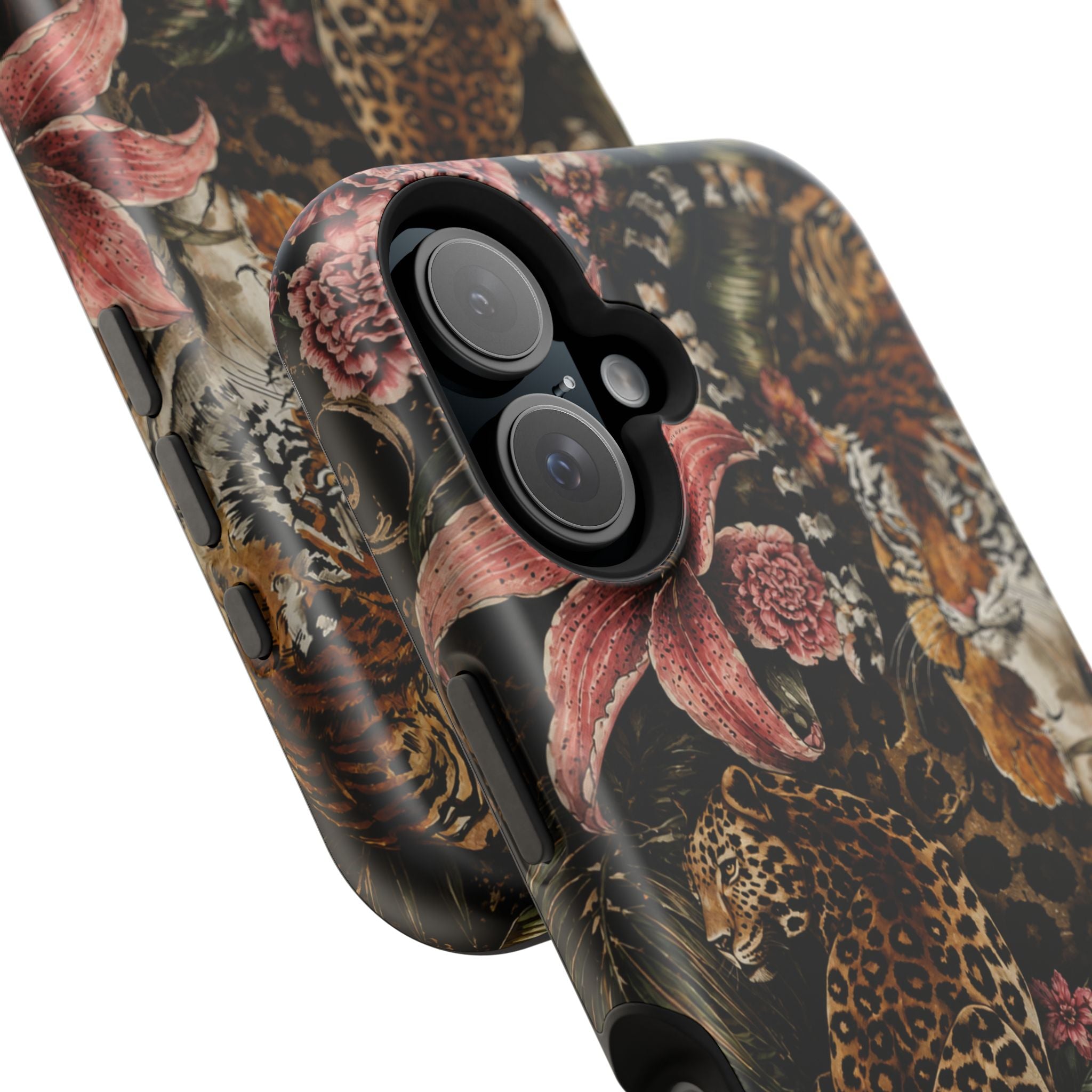 Magnetic Impact-Resistant Phone Case — Tropical Jungle Leopard & Tiger Floral Design