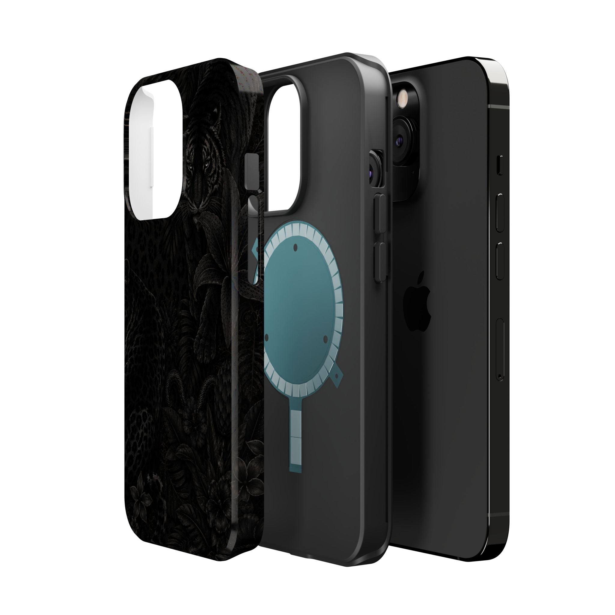 Black Floral Leopard Magnetic Impact-Resistant Phone Case | MagSafe Compatible Shockproof Cover