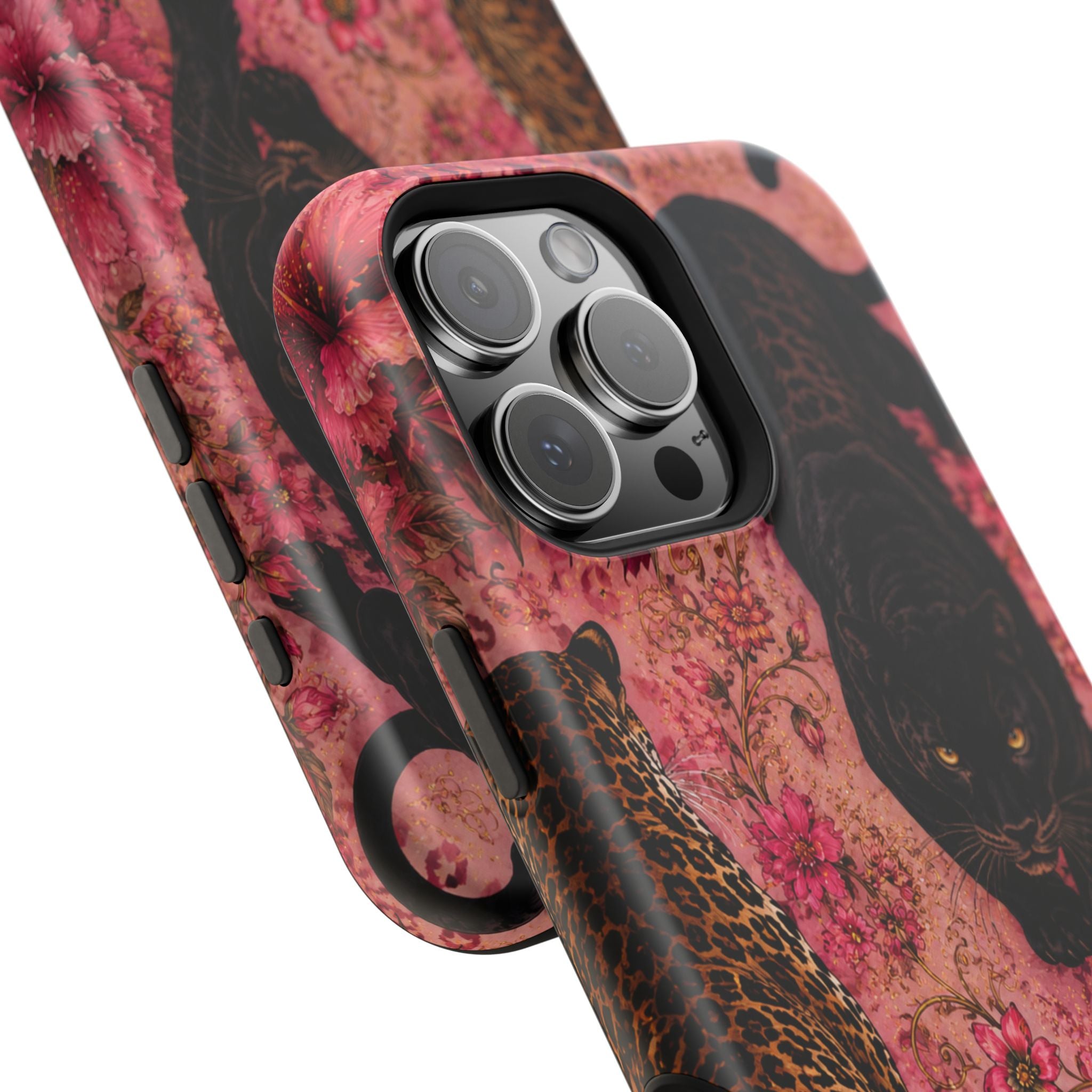Black Panther & Leopard Floral Magnetic Impact-Resistant Phone Case | MagSafe Compatible Shockproof Cover