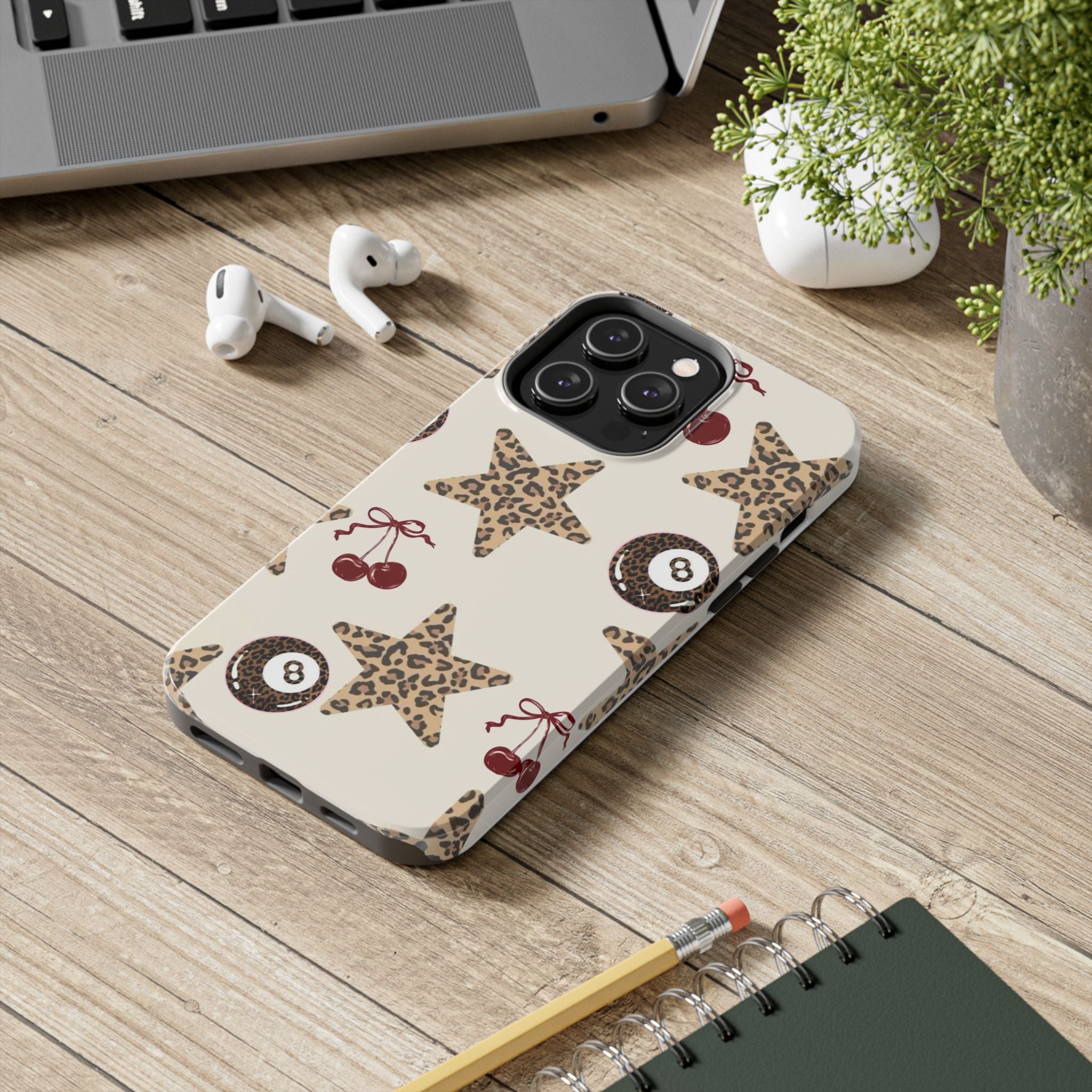 Leopard Star & Cherry Tough Phone Case — Retro Pool 8-Ball Pattern