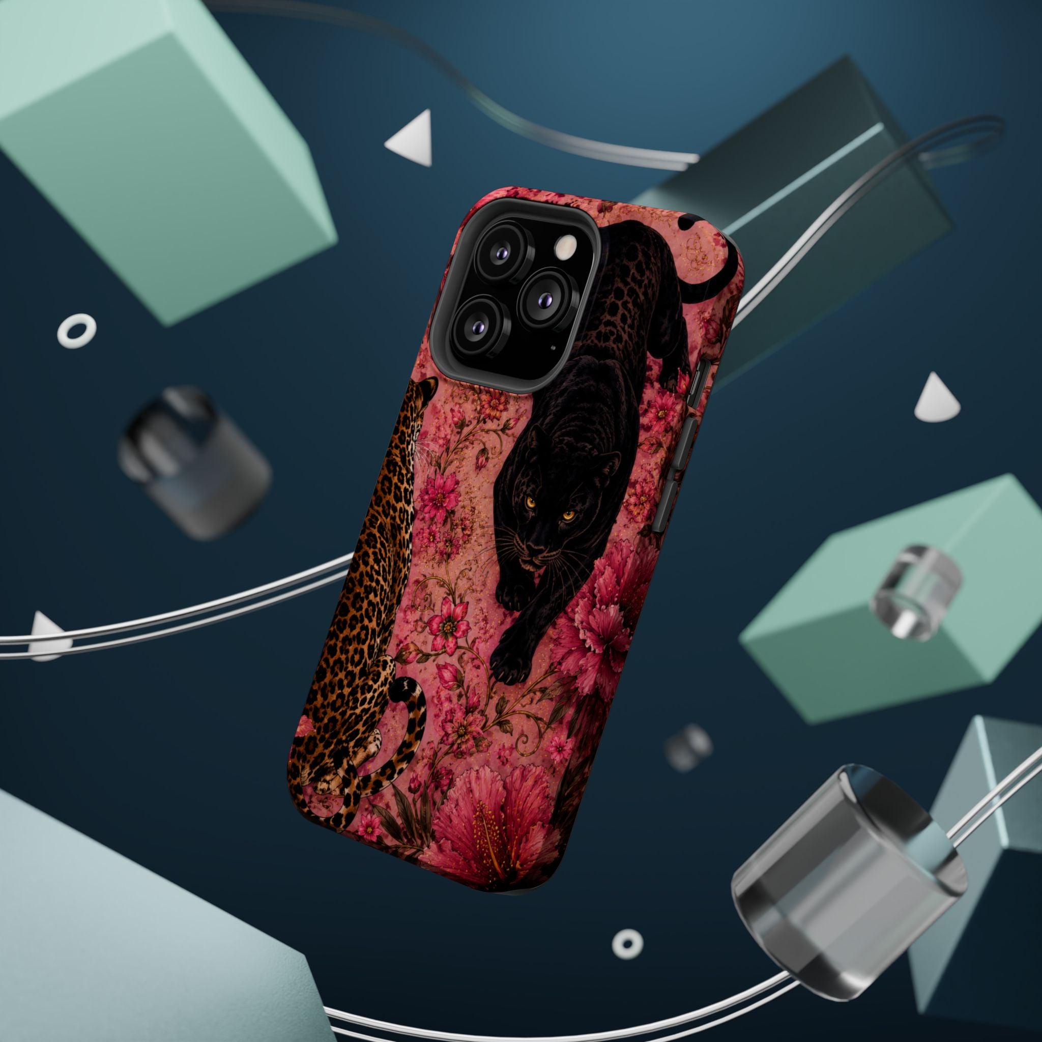 Black Panther & Leopard Floral Magnetic Impact-Resistant Phone Case | MagSafe Compatible Shockproof Cover