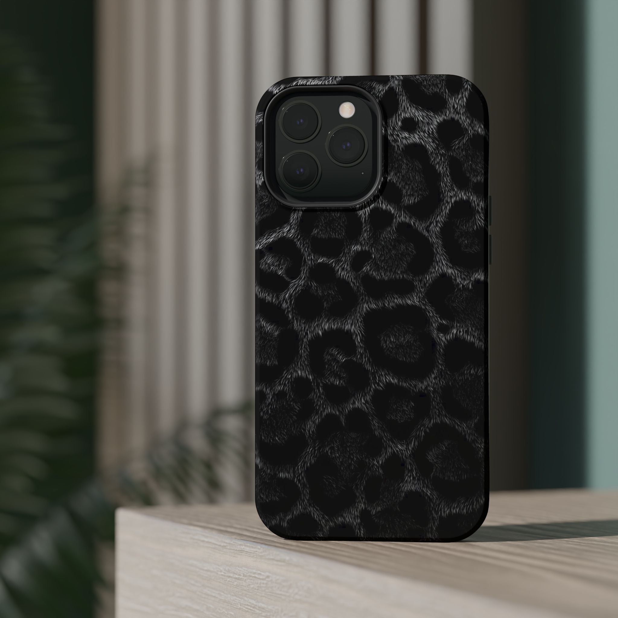 Black Leopard Print Magnetic Impact-Resistant Phone Case