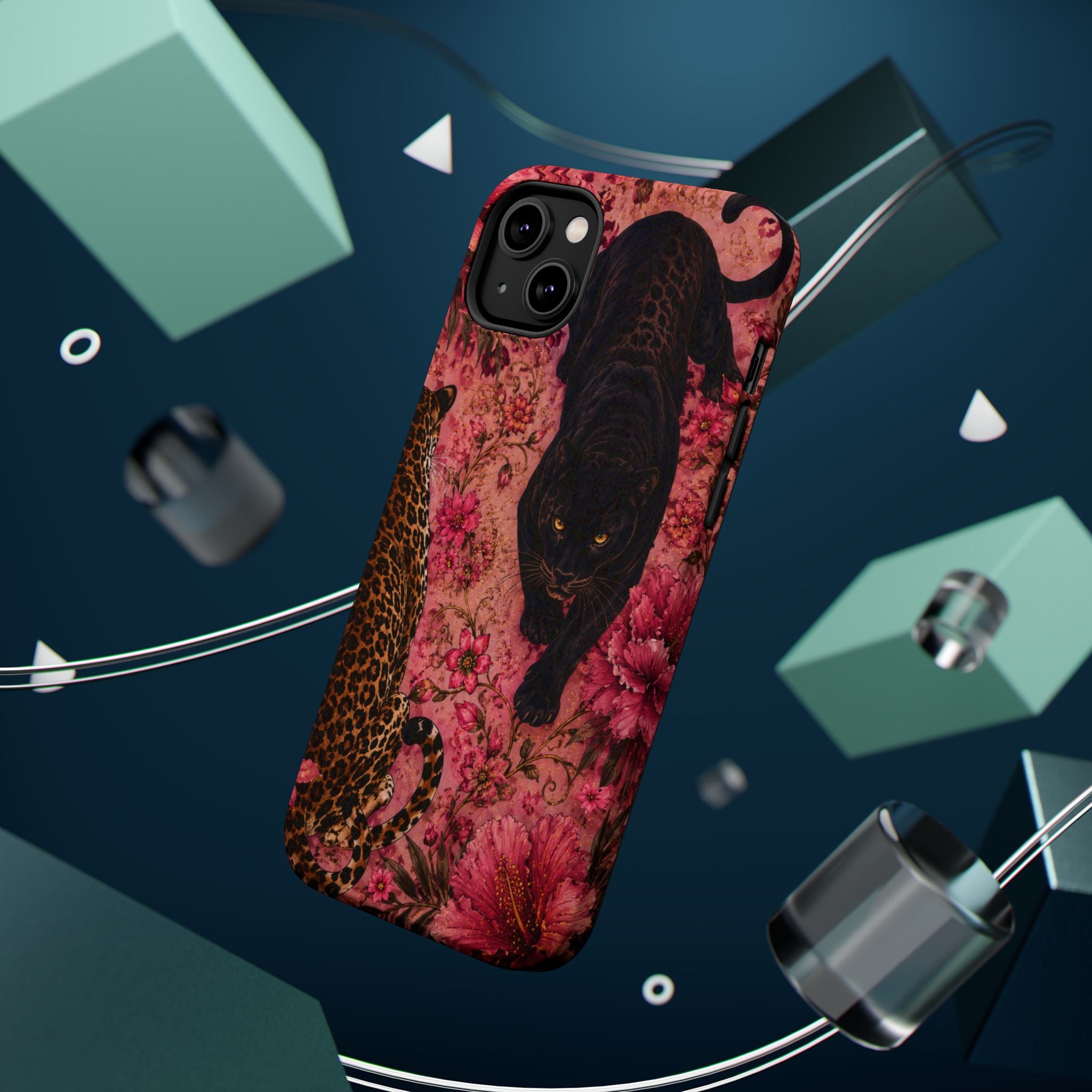 Black Panther & Leopard Floral Magnetic Impact-Resistant Phone Case | MagSafe Compatible Shockproof Cover