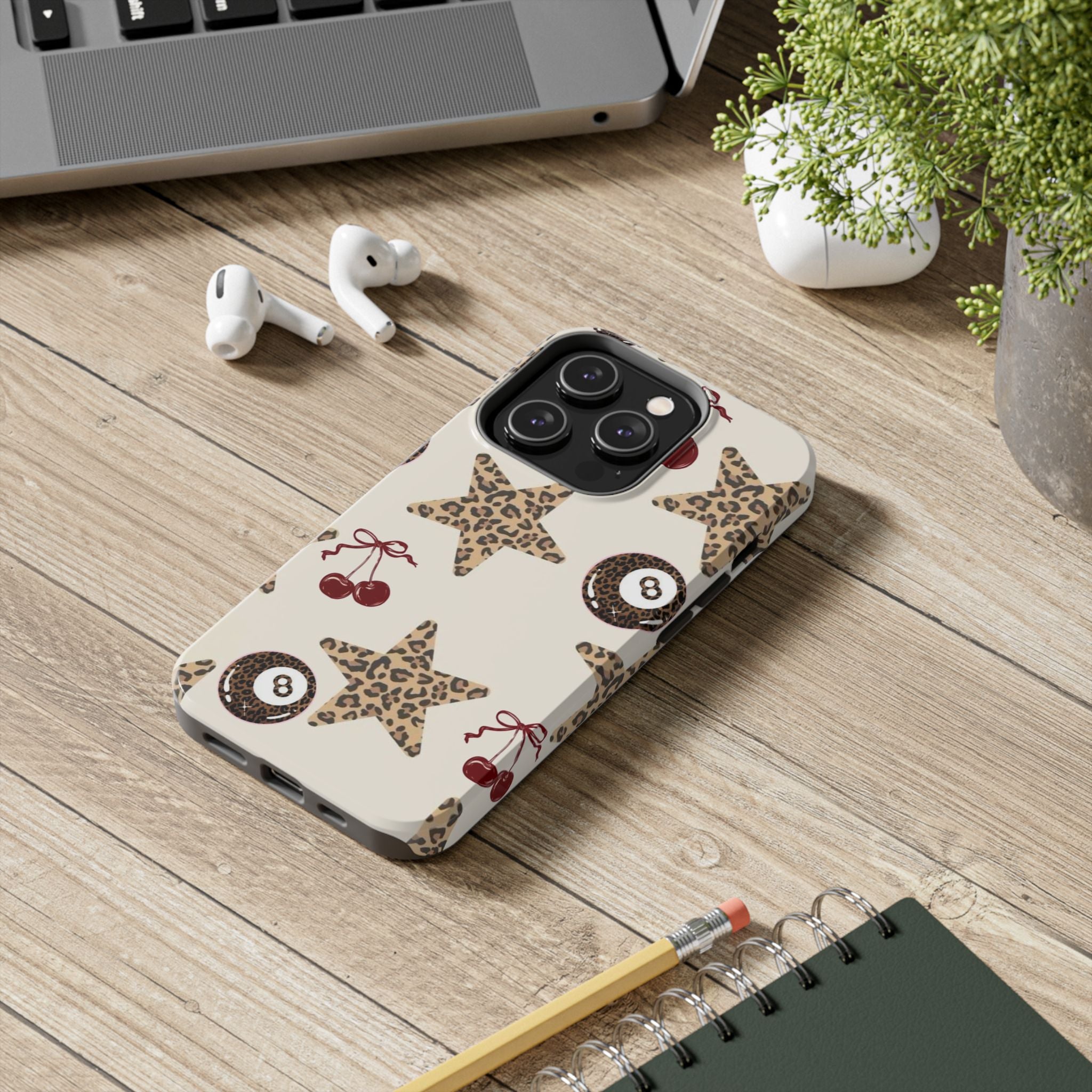 Leopard Star & Cherry Tough Phone Case — Retro Pool 8-Ball Pattern