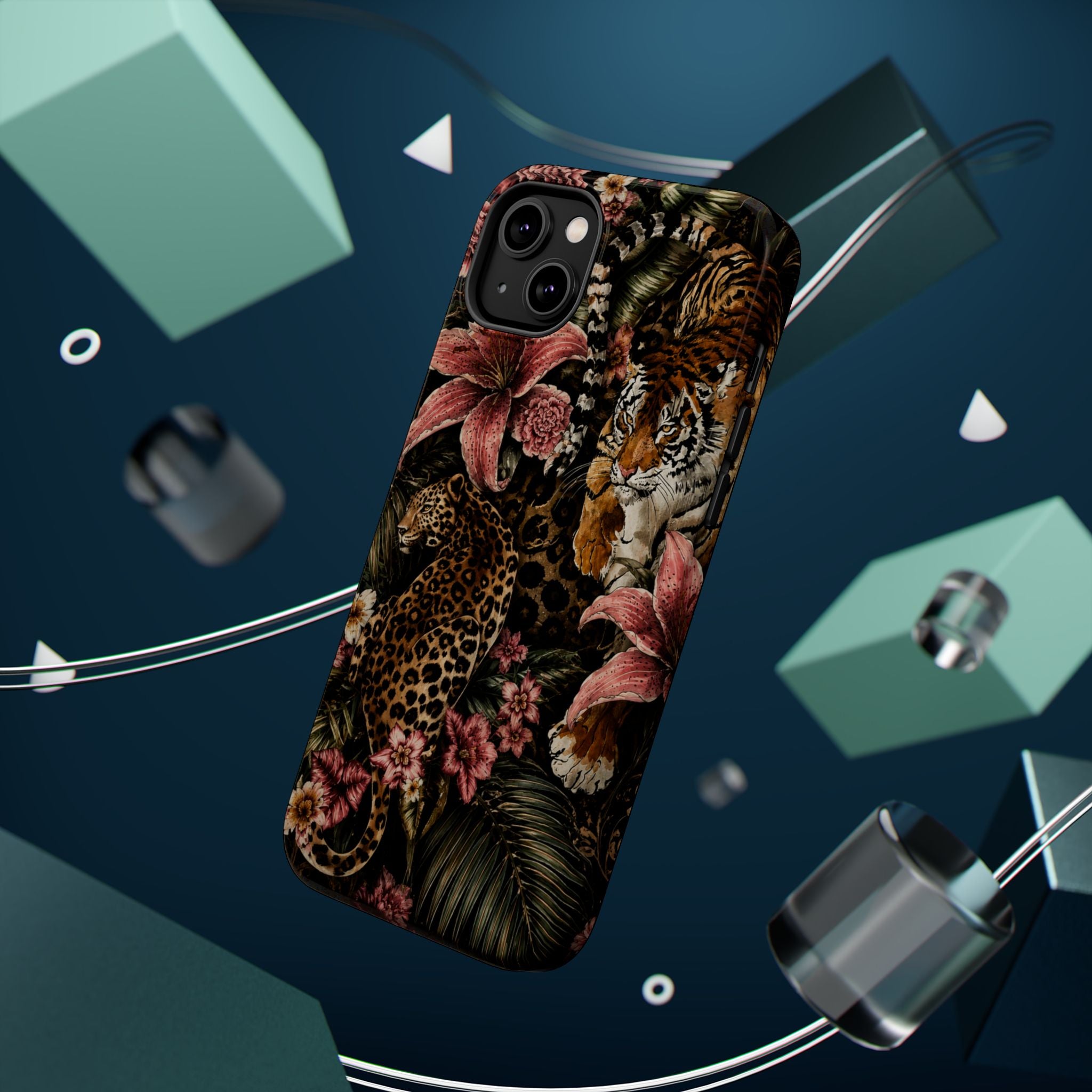 Magnetic Impact-Resistant Phone Case — Tropical Jungle Leopard & Tiger Floral Design