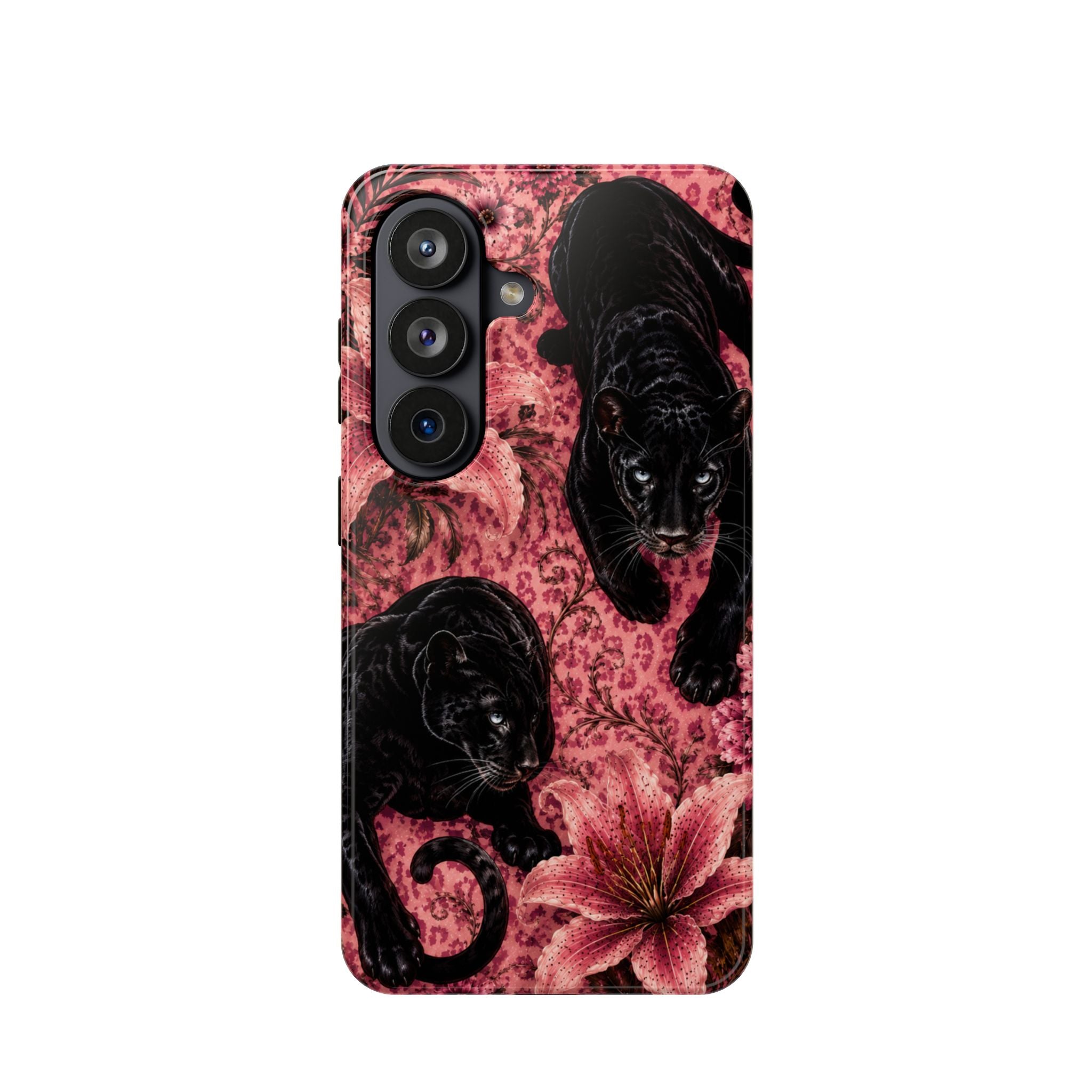 Protective Phone Case — Black Panthers & Pink Floral Impact-Resistant Magnetic Case