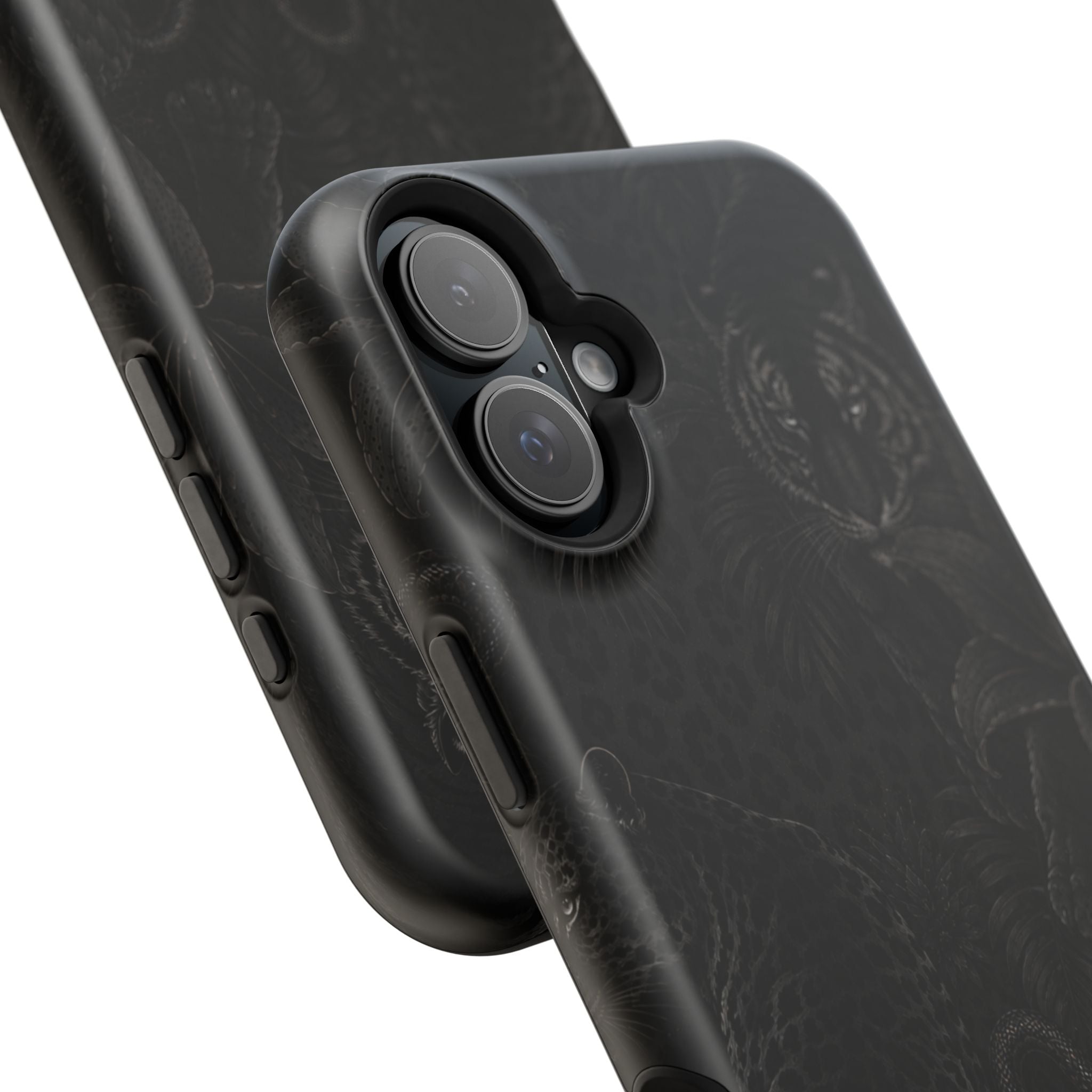 Black Floral Leopard Magnetic Impact-Resistant Phone Case | MagSafe Compatible Shockproof Cover