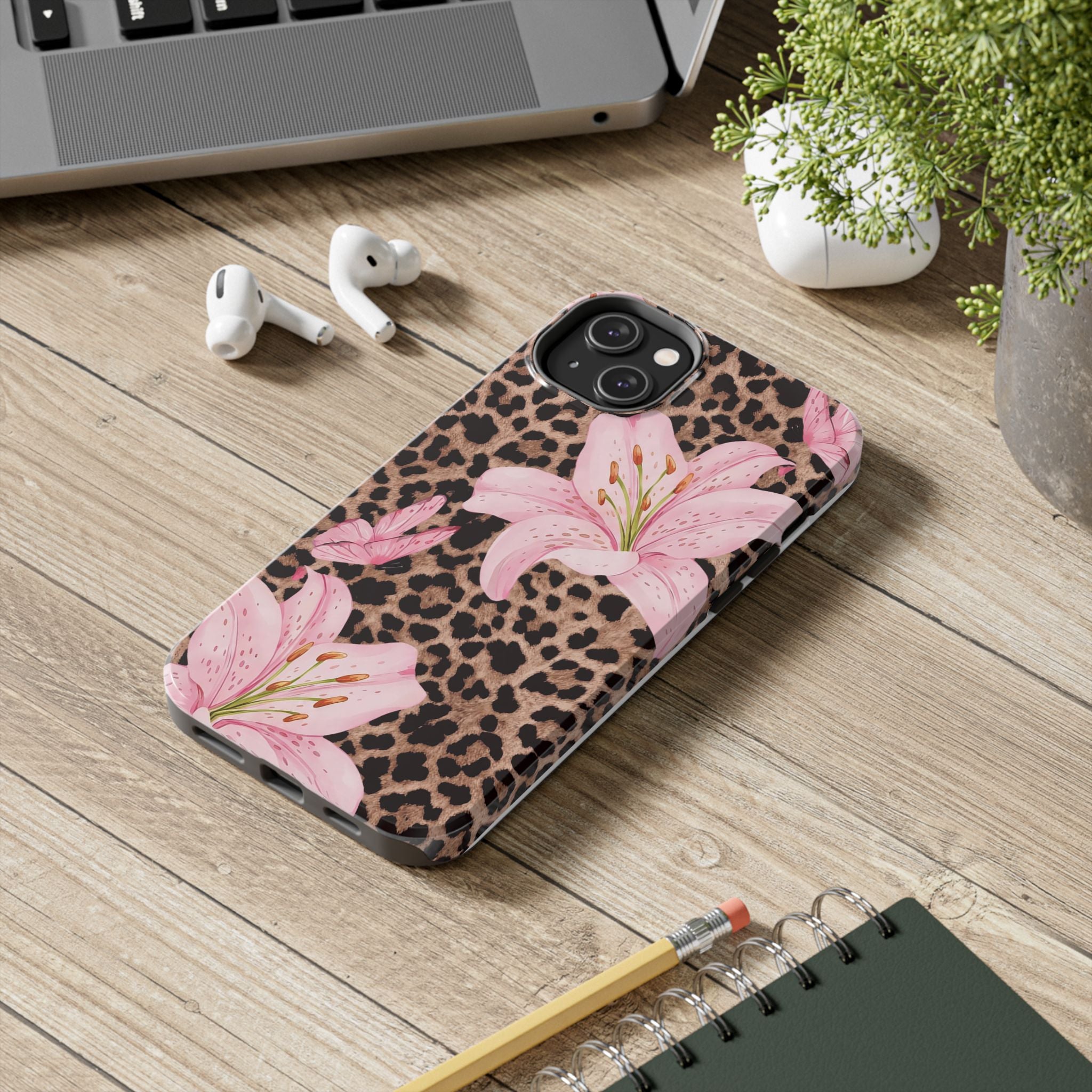 Blush Leopard Lily Magnetic Phone Case | MagSafe Compatible Shockproof Protective Cover