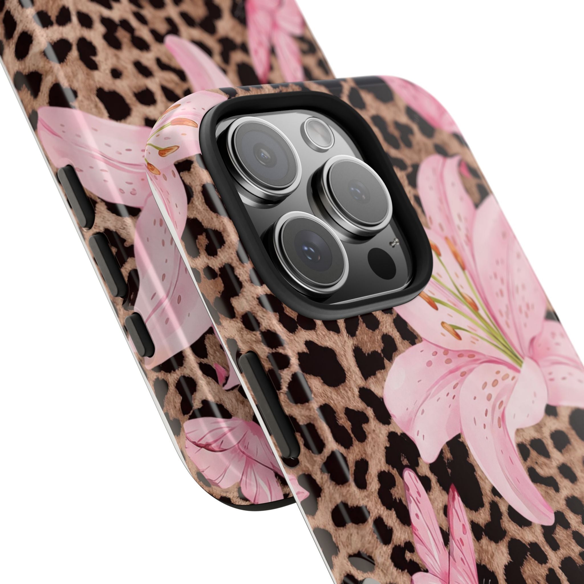 Blush Leopard Lily Magnetic Phone Case | MagSafe Compatible Shockproof Protective Cover