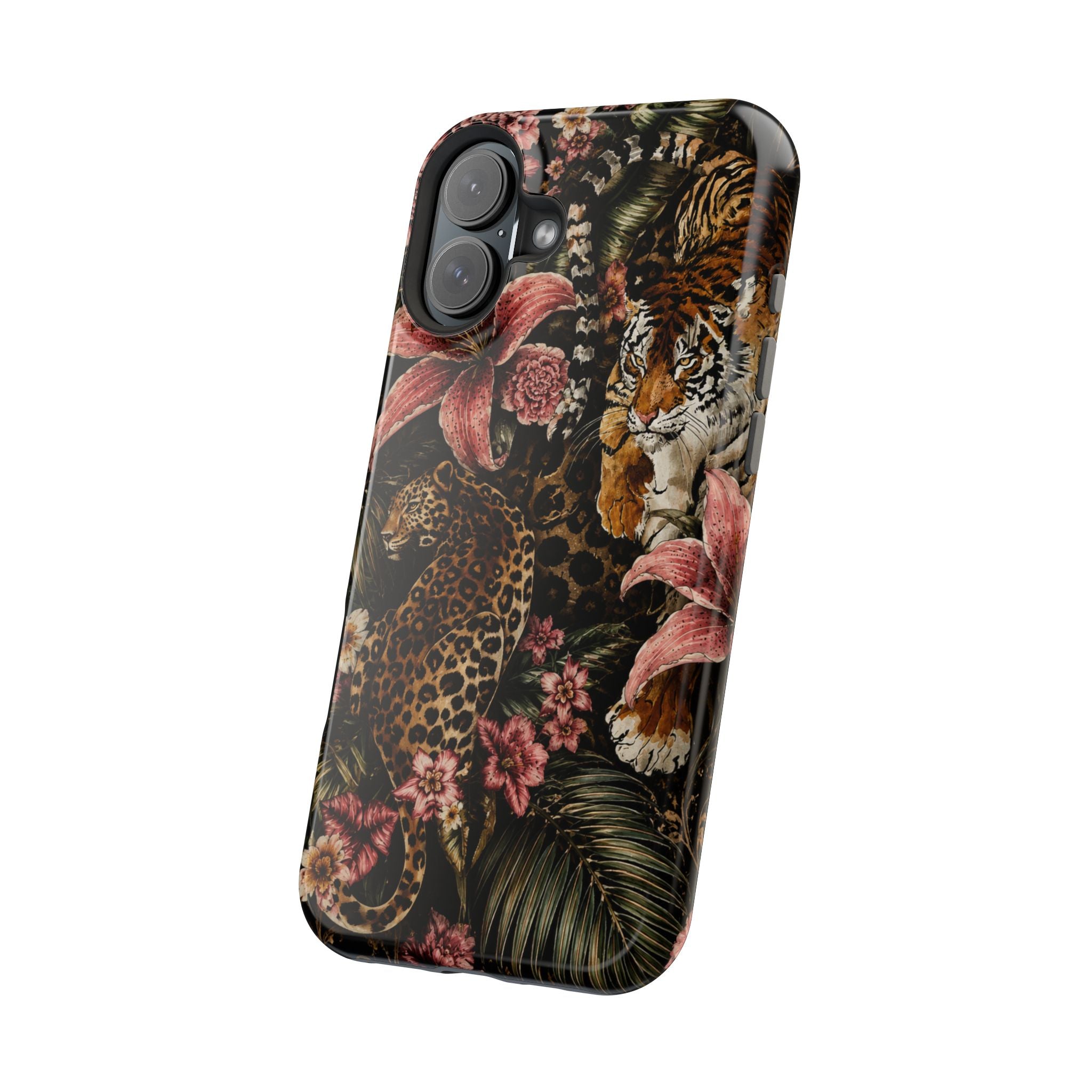 Magnetic Impact-Resistant Phone Case — Tropical Jungle Leopard & Tiger Floral Design