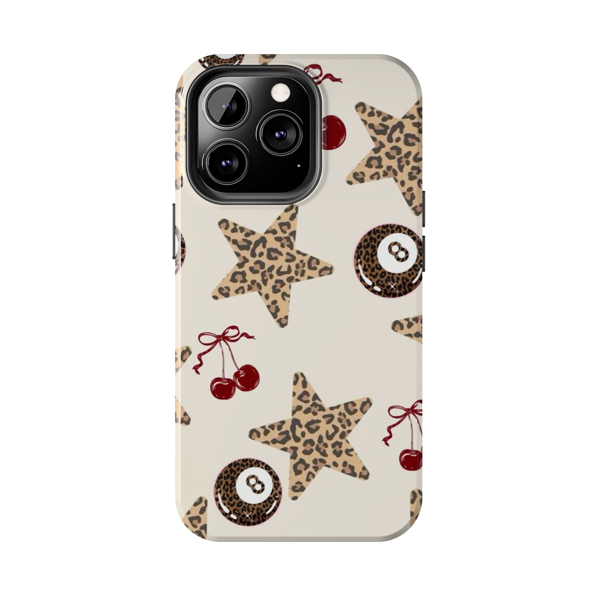 Leopard Star & Cherry Tough Phone Case — Retro Pool 8-Ball Pattern