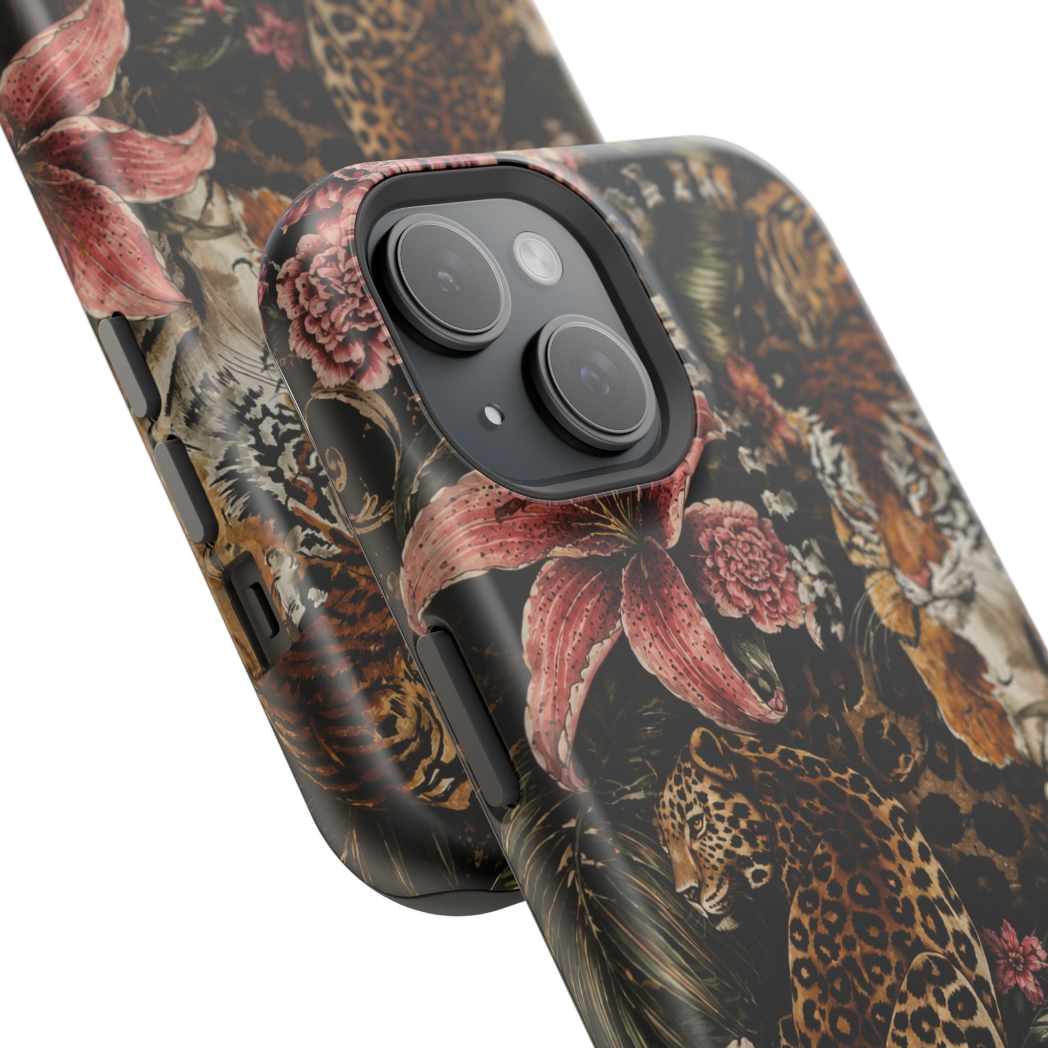 Magnetic Impact-Resistant Phone Case — Tropical Jungle Leopard & Tiger Floral Design