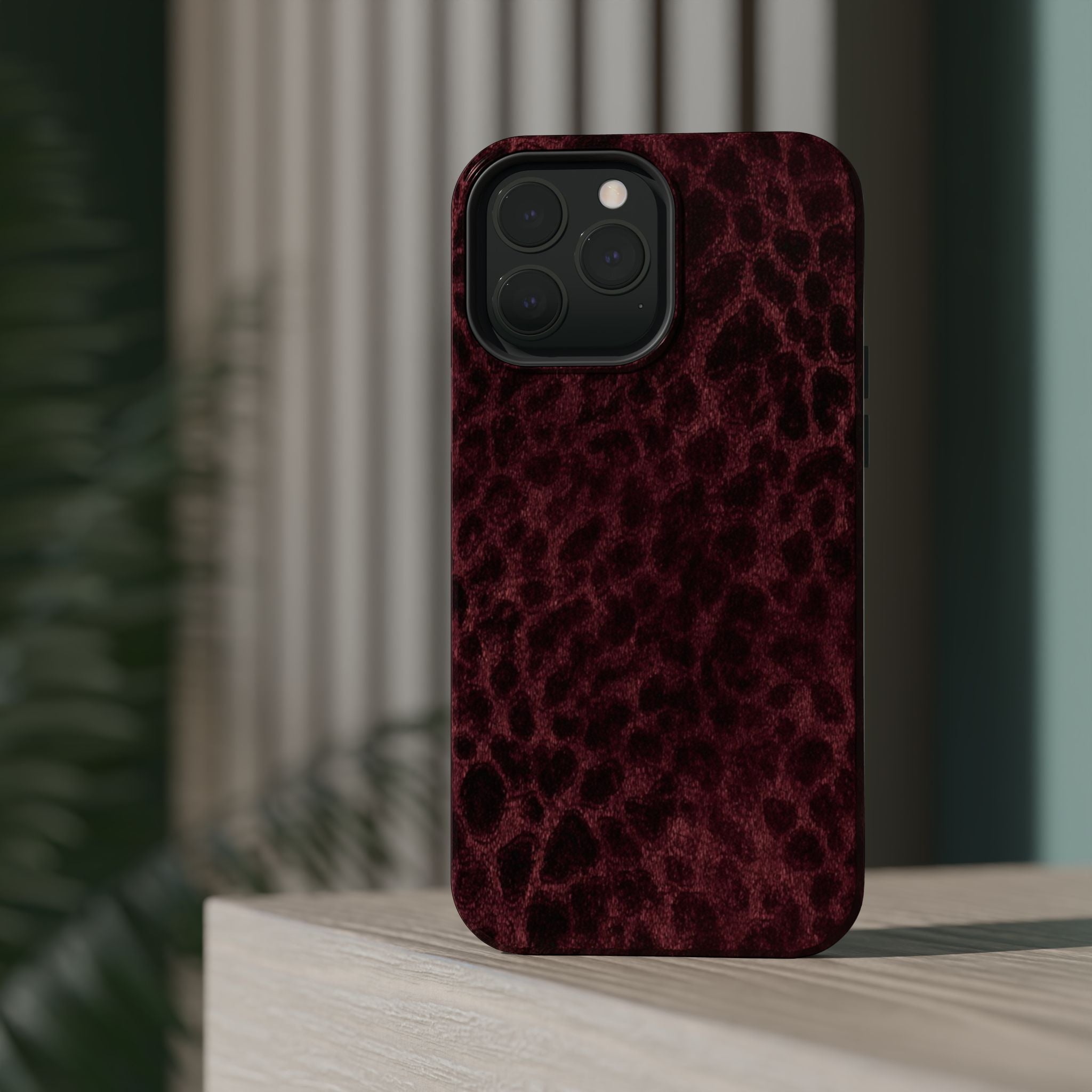 Burgundy Leopard Magnetic Phone Case | MagSafe Compatible Shockproof Protective Cover