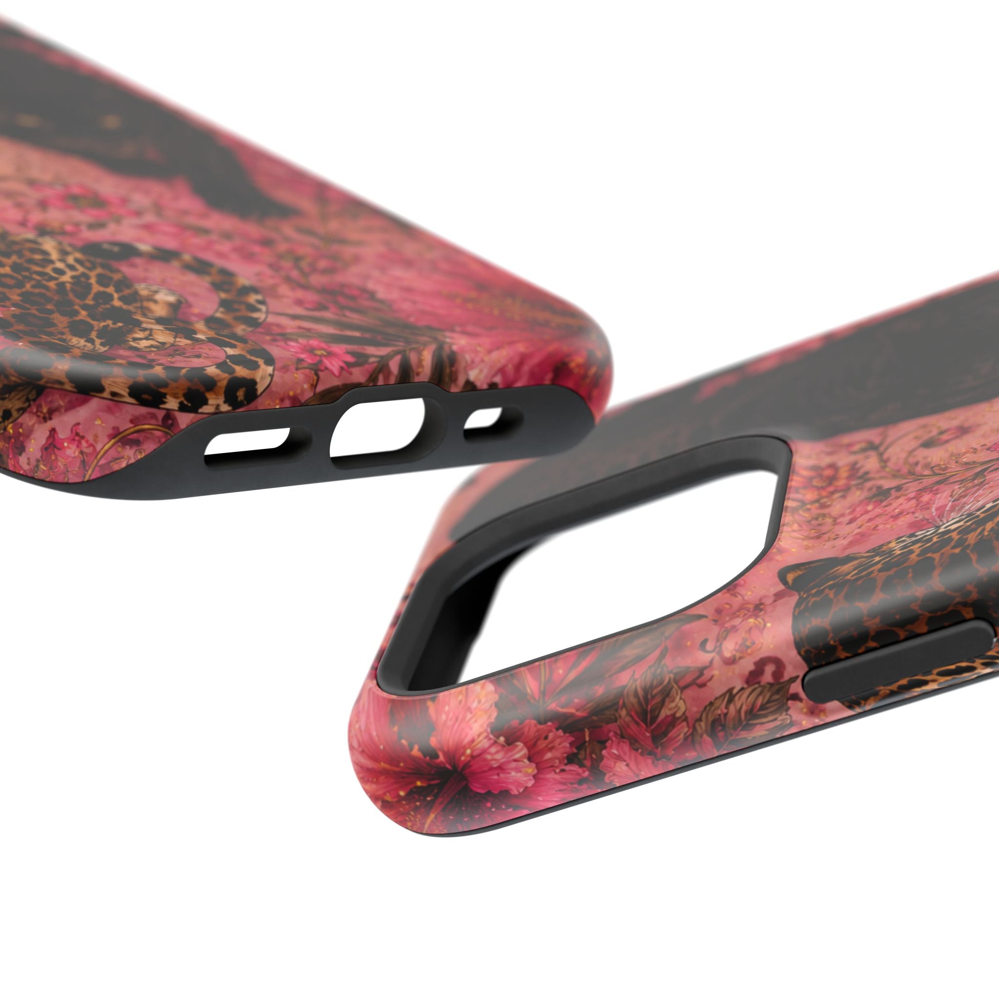 Black Panther & Leopard Floral Magnetic Impact-Resistant Phone Case | MagSafe Compatible Shockproof Cover