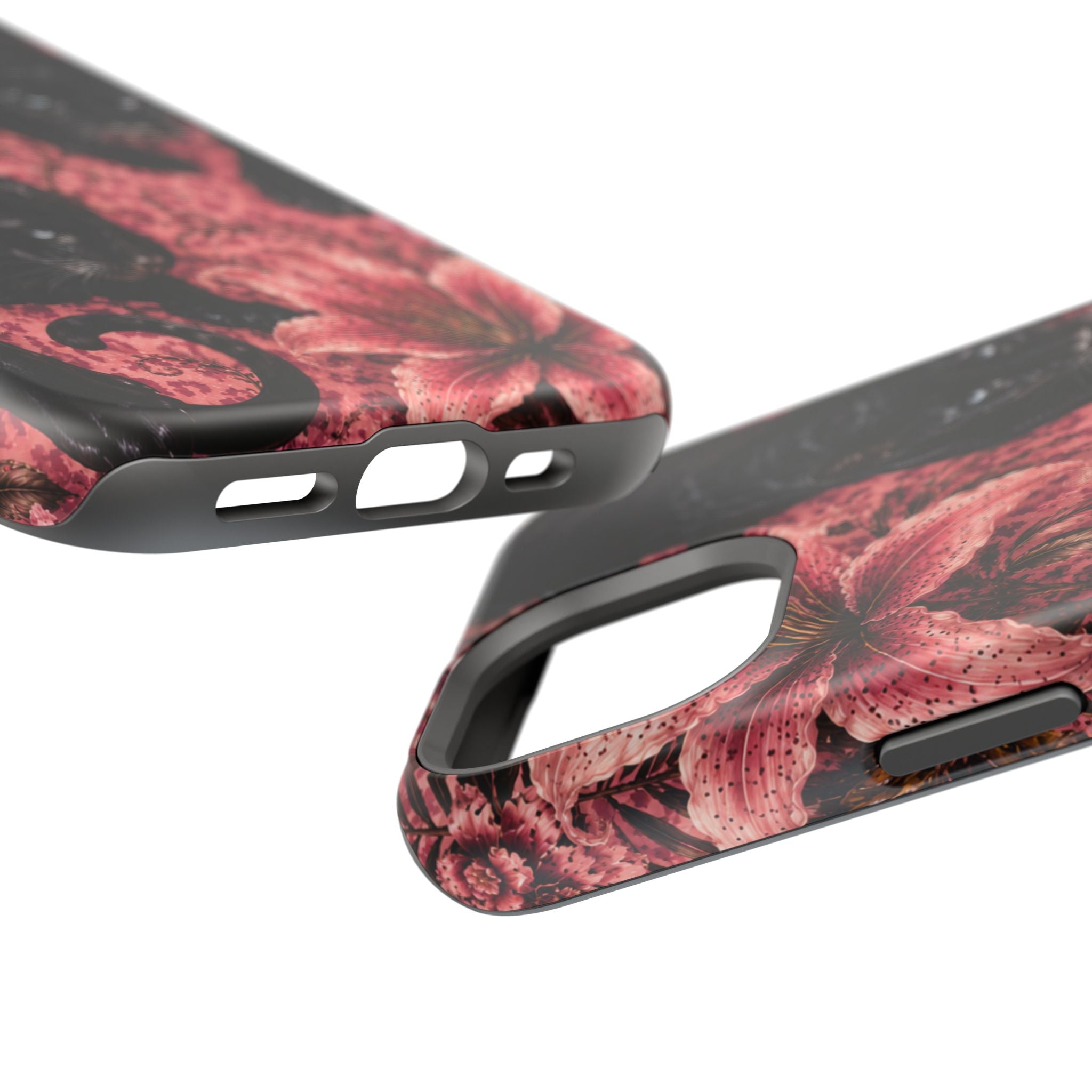 Protective Phone Case — Black Panthers & Pink Floral Impact-Resistant Magnetic Case