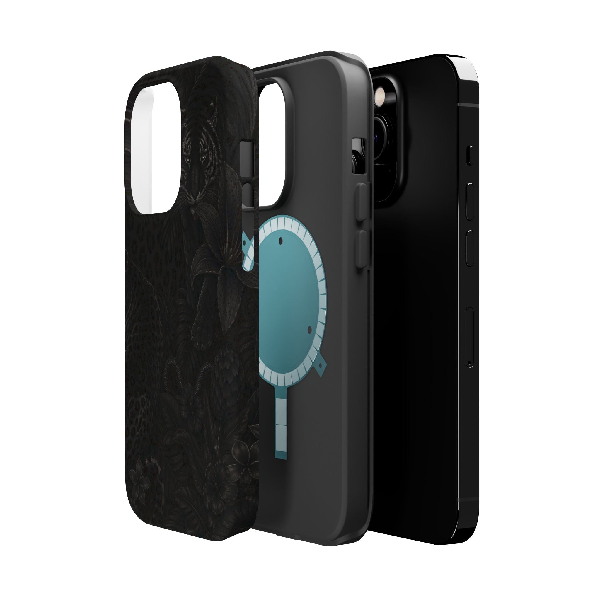 Black Floral Leopard Magnetic Impact-Resistant Phone Case | MagSafe Compatible Shockproof Cover