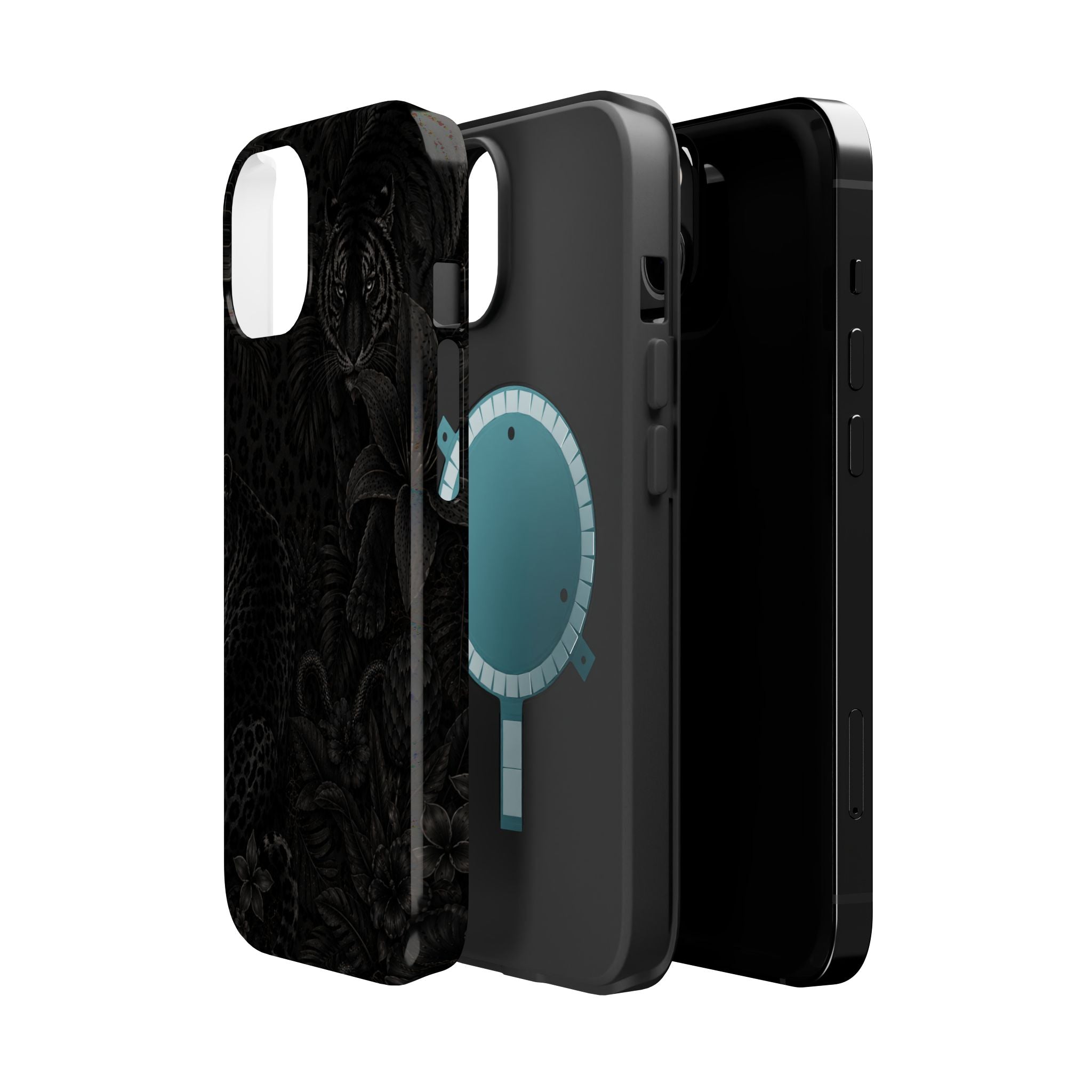 Black Floral Leopard Magnetic Impact-Resistant Phone Case | MagSafe Compatible Shockproof Cover