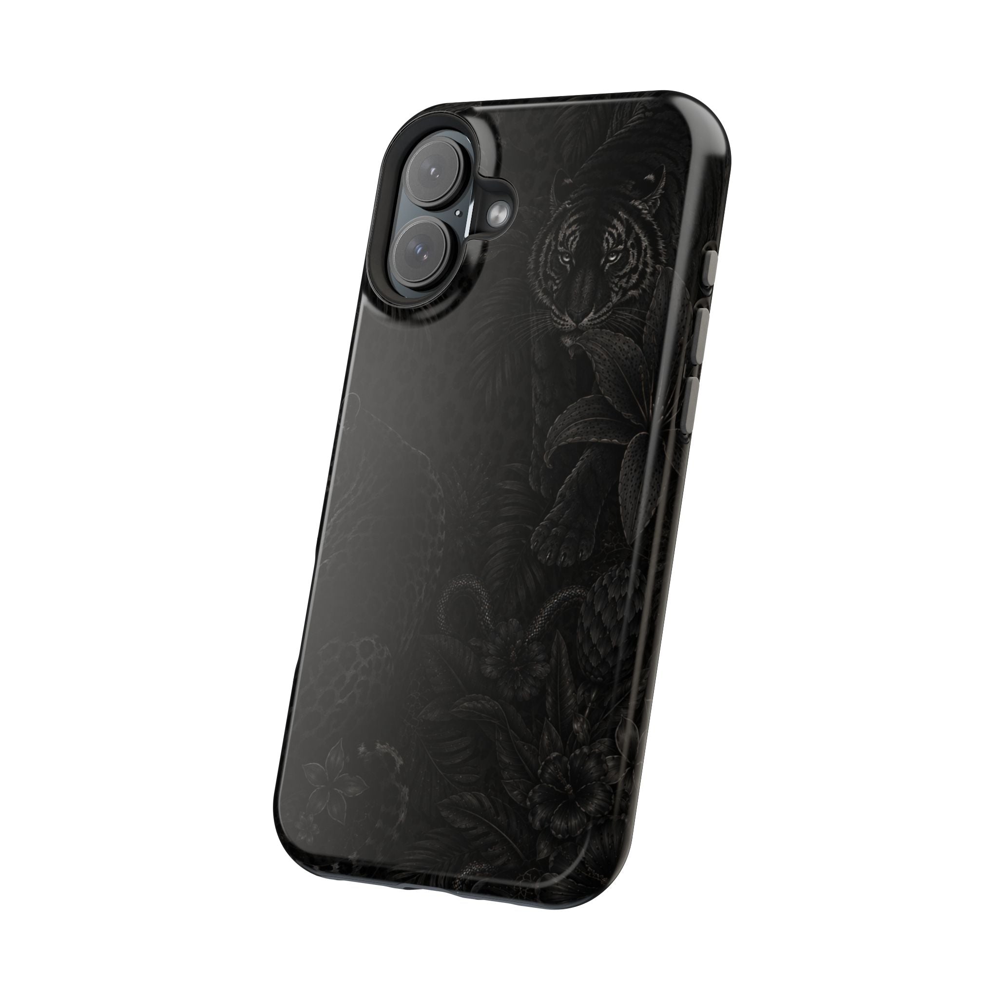 Black Floral Leopard Magnetic Impact-Resistant Phone Case | MagSafe Compatible Shockproof Cover