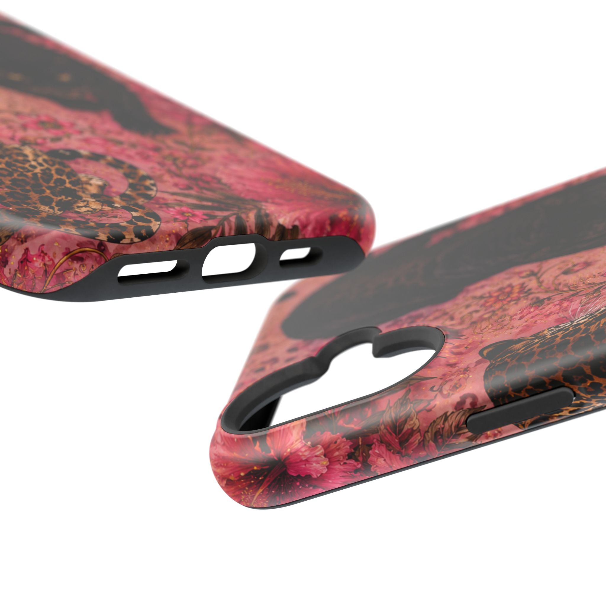 Black Panther & Leopard Floral Magnetic Impact-Resistant Phone Case | MagSafe Compatible Shockproof Cover