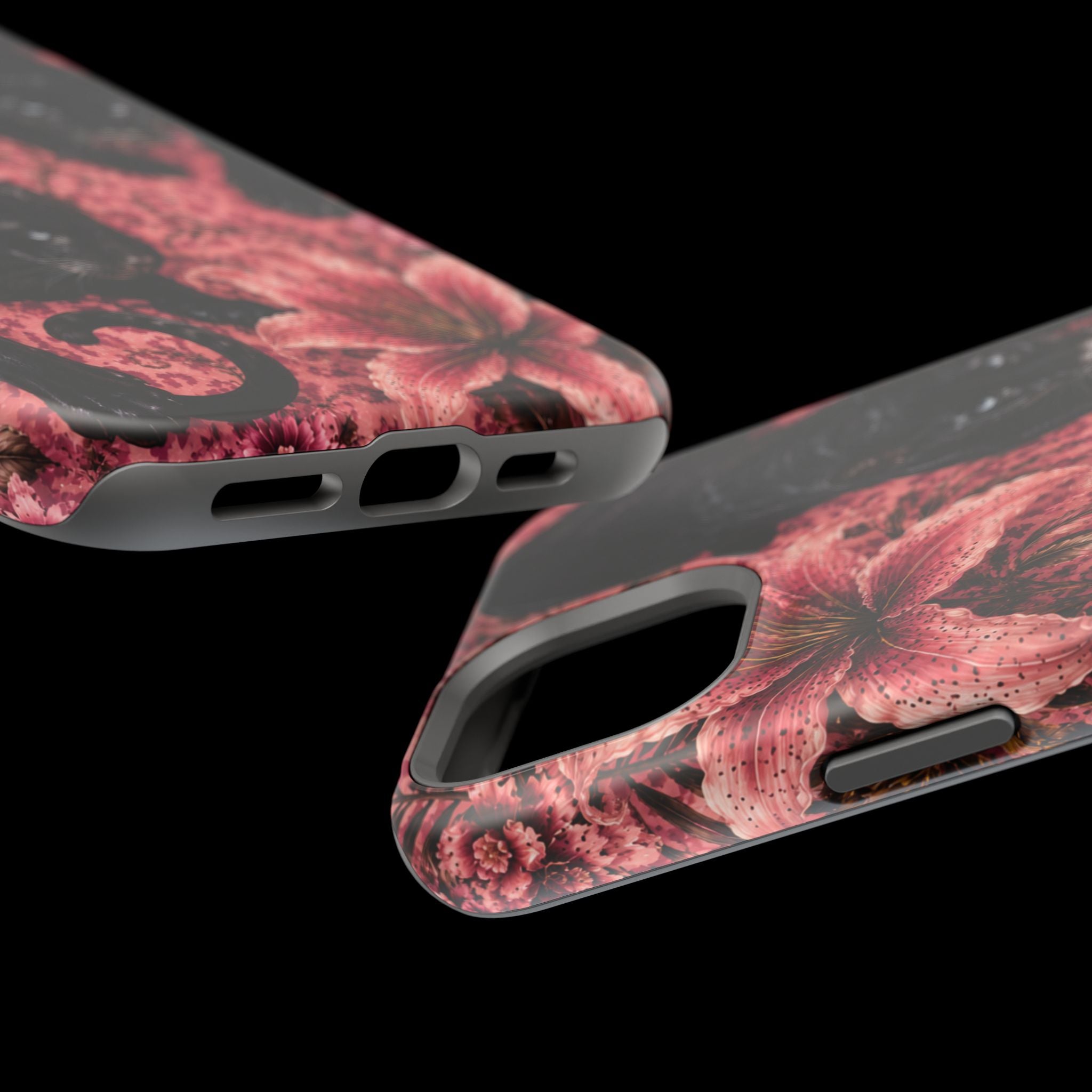 Protective Phone Case — Black Panthers & Pink Floral Impact-Resistant Magnetic Case