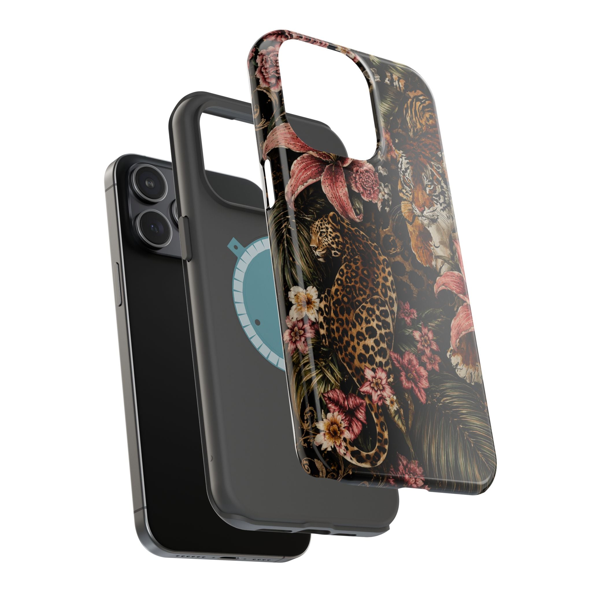 Magnetic Impact-Resistant Phone Case — Tropical Jungle Leopard & Tiger Floral Design