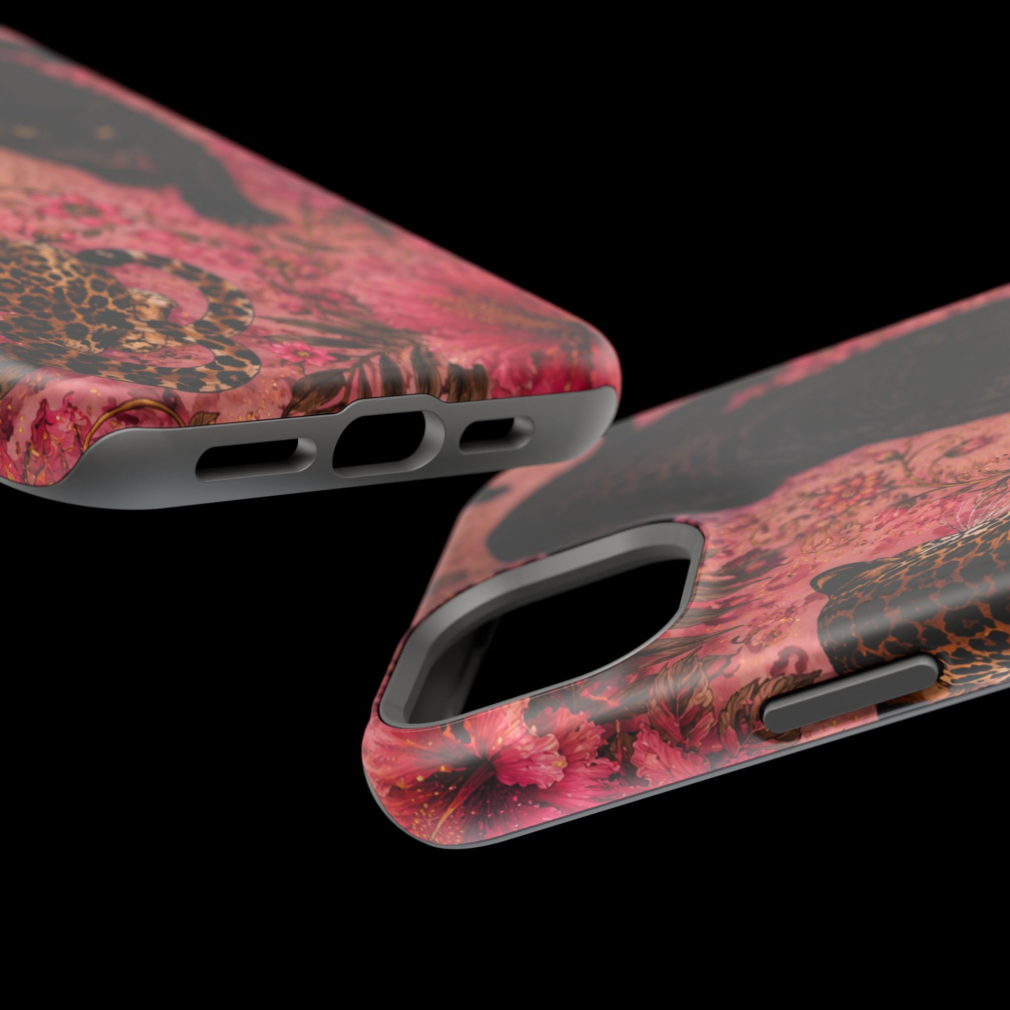 Black Panther & Leopard Floral Magnetic Impact-Resistant Phone Case | MagSafe Compatible Shockproof Cover