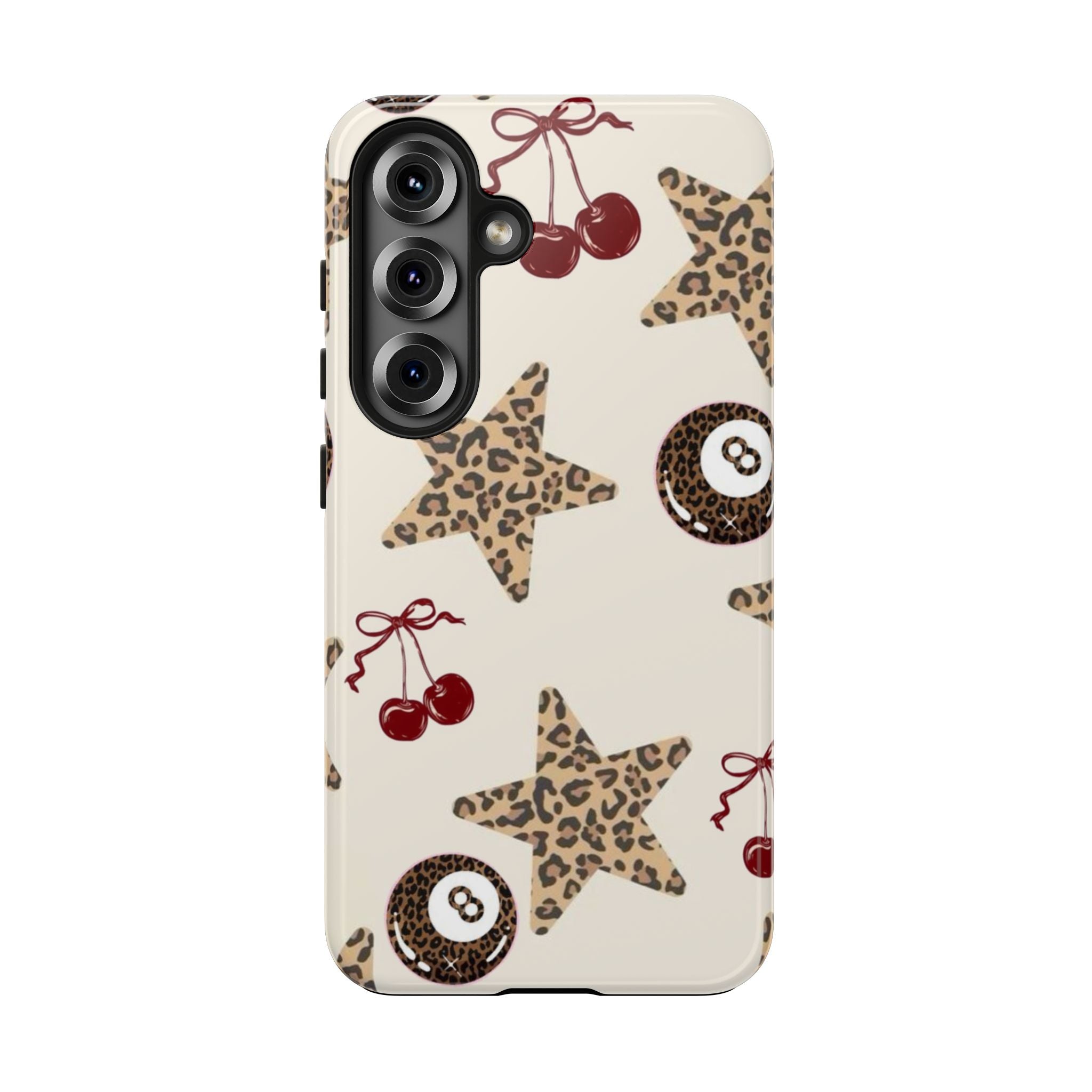 Leopard Star & Cherry Tough Phone Case — Retro Pool 8-Ball Pattern
