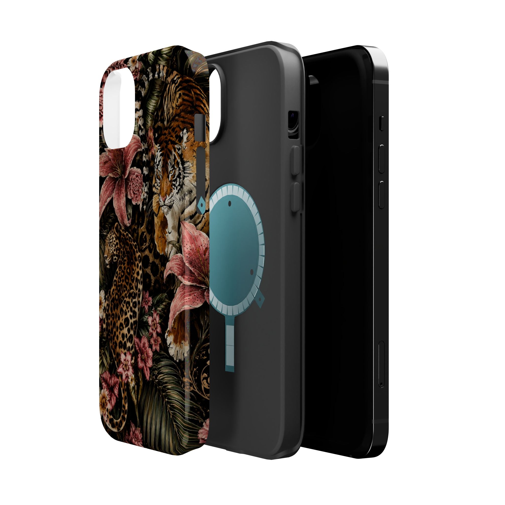 Magnetic Impact-Resistant Phone Case — Tropical Jungle Leopard & Tiger Floral Design
