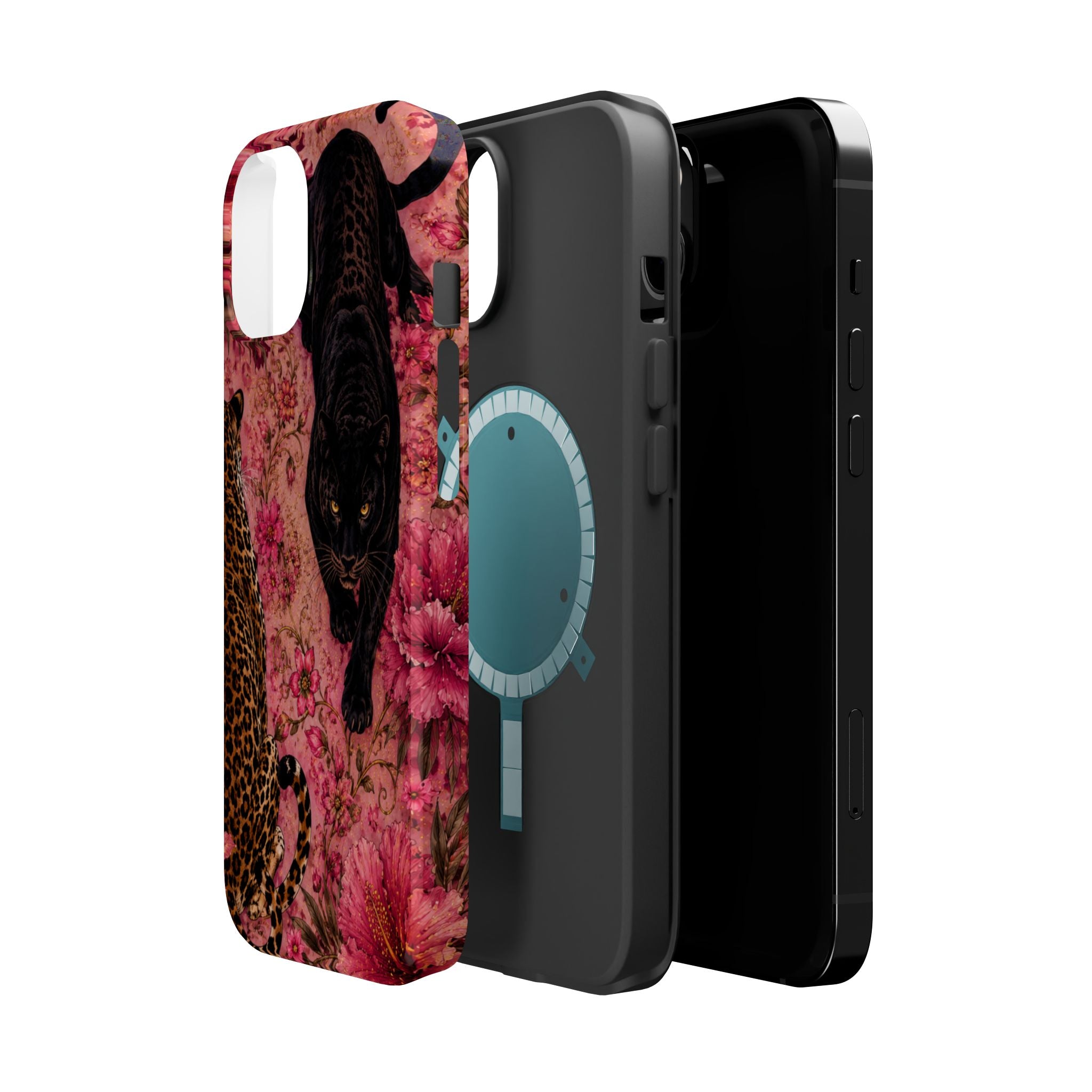 Black Panther & Leopard Floral Magnetic Impact-Resistant Phone Case | MagSafe Compatible Shockproof Cover
