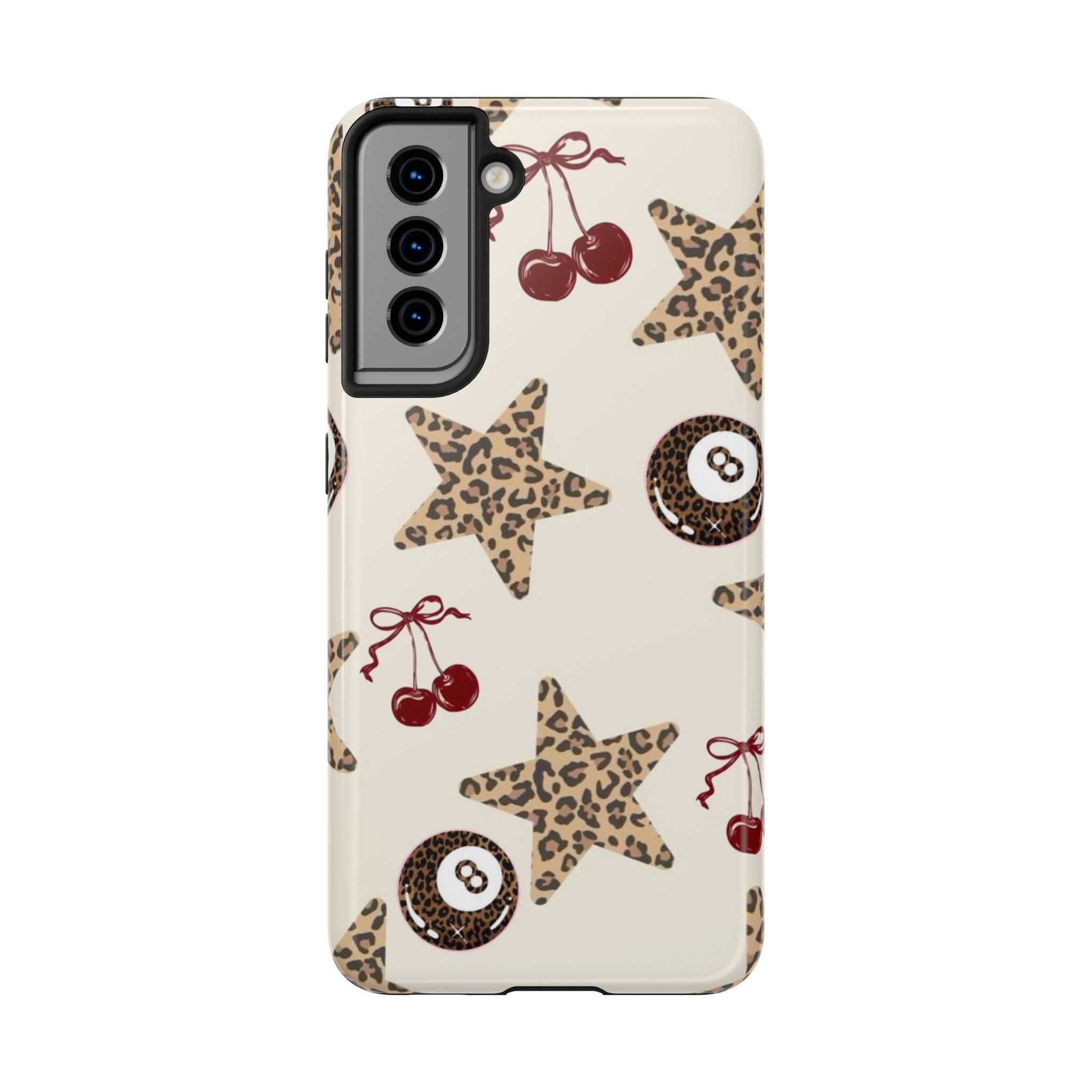 Leopard Star & Cherry Tough Phone Case — Retro Pool 8-Ball Pattern
