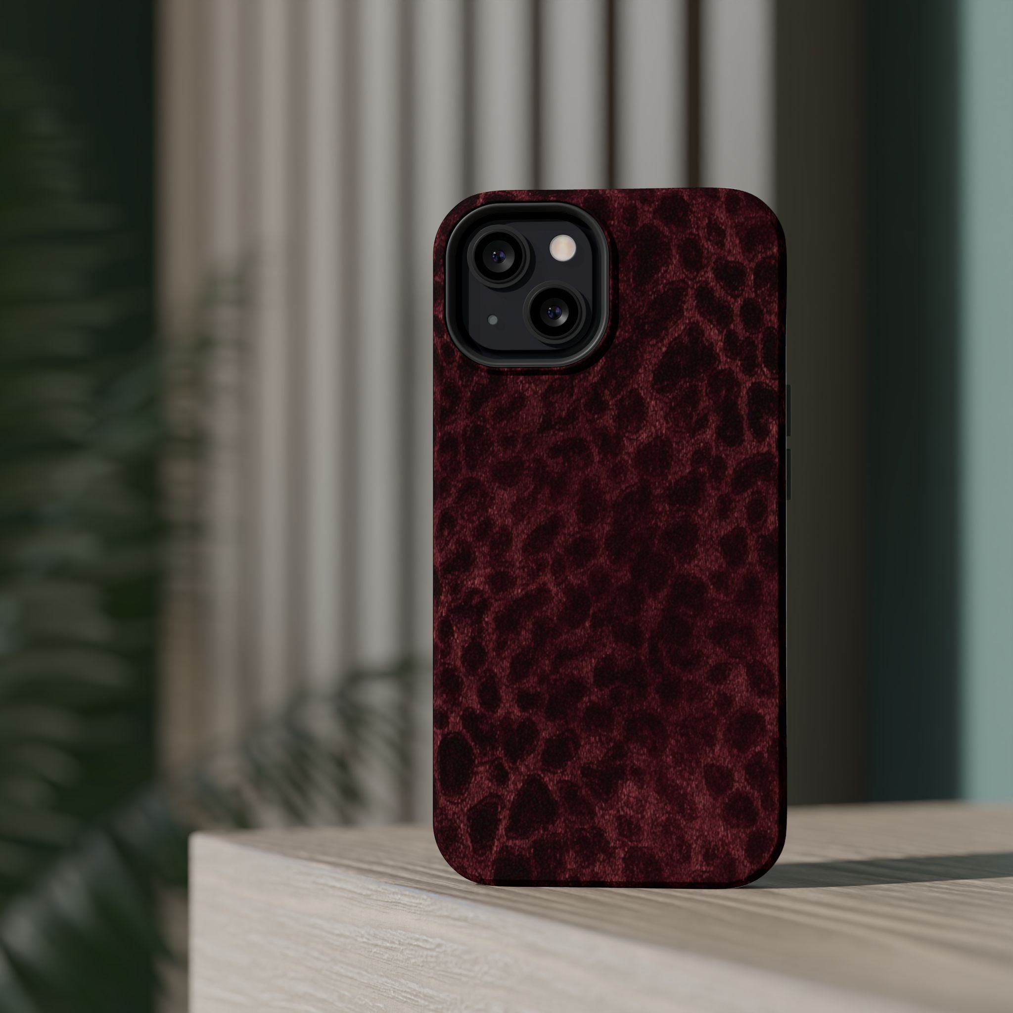 Burgundy Leopard Magnetic Phone Case | MagSafe Compatible Shockproof Protective Cover