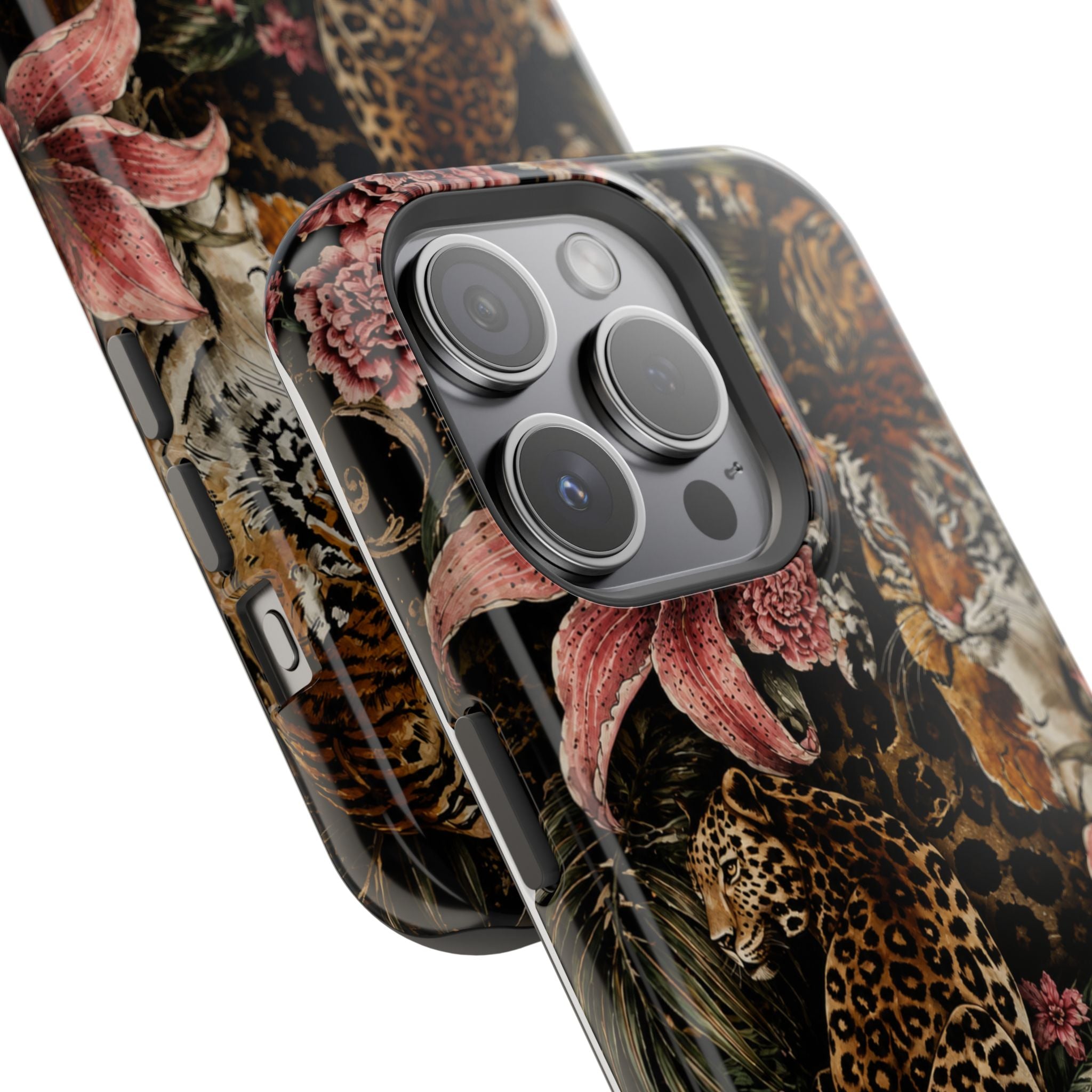 Magnetic Impact-Resistant Phone Case — Tropical Jungle Leopard & Tiger Floral Design