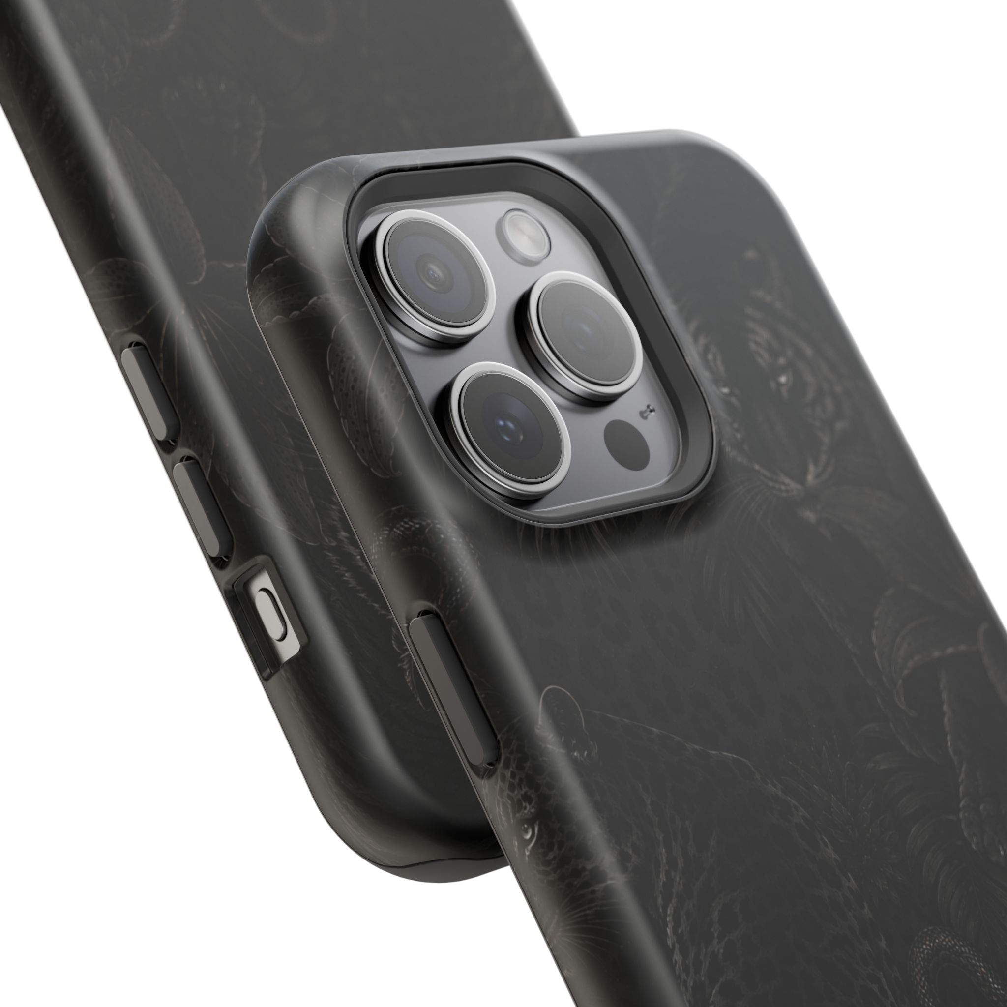 Black Floral Leopard Magnetic Impact-Resistant Phone Case | MagSafe Compatible Shockproof Cover
